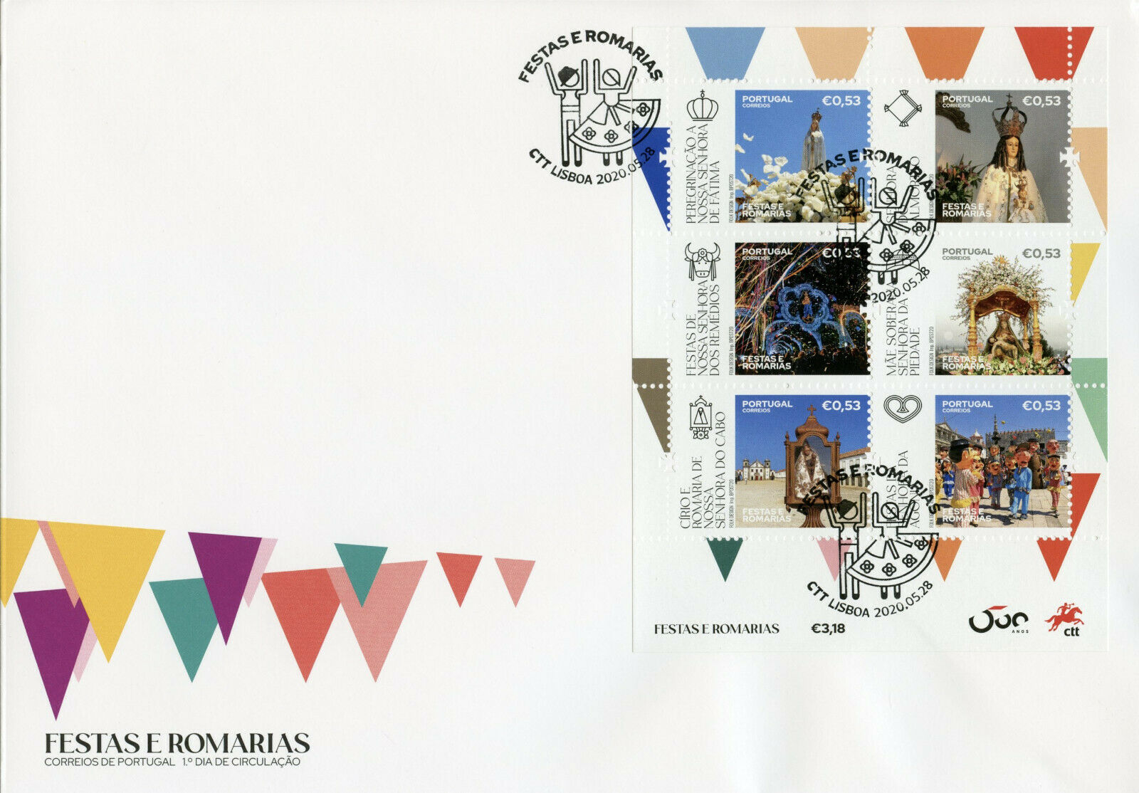 Portugal Religion Stamps 2020 FDC Festivals & Pilgrimages Places of Faith 6v M/S