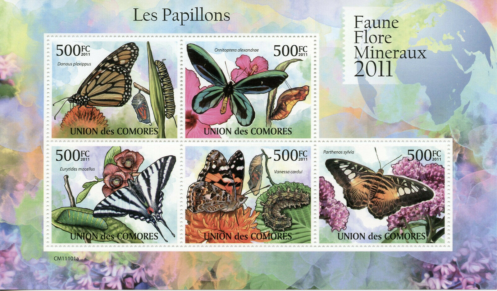 Comoros Butterflies Stamps 2011 MNH Monarch Butterfly Insects Fauna 5v M/S