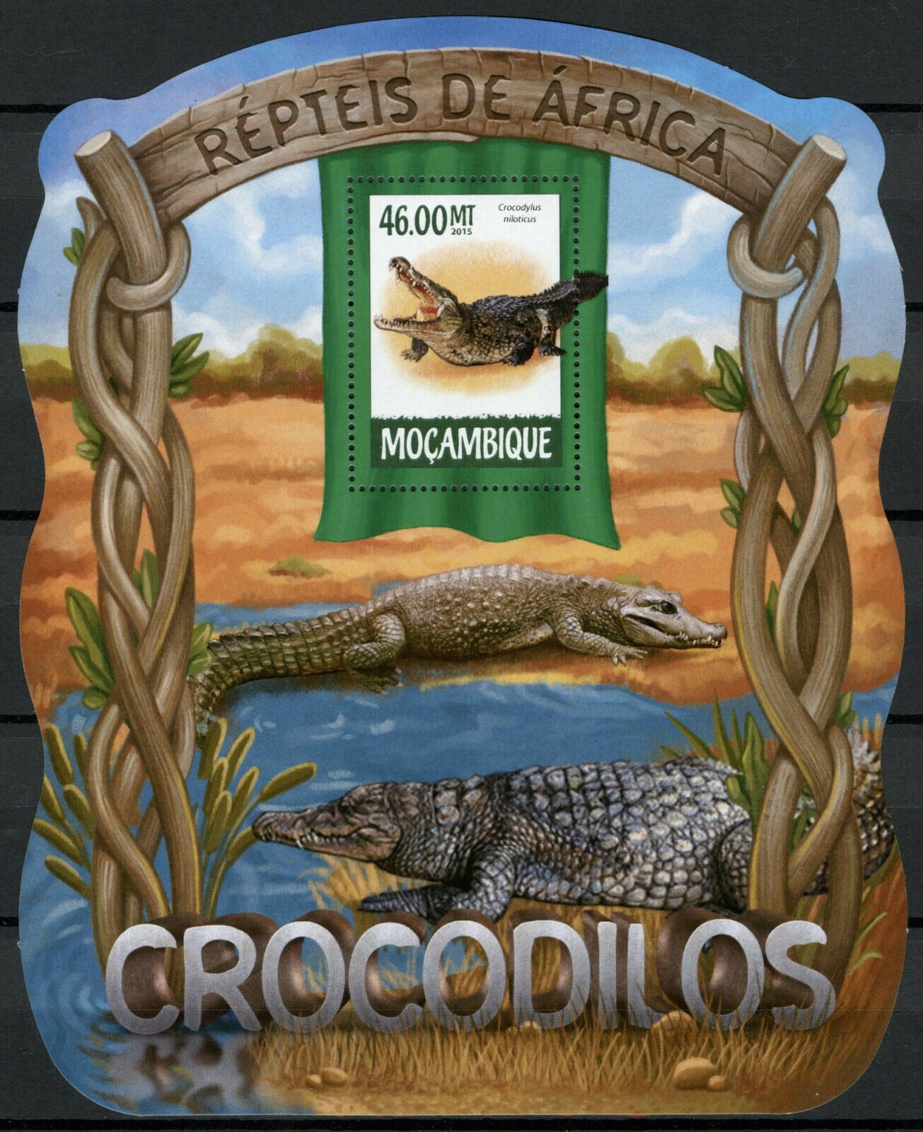 Mozambique 2015 MNH Reptiles Stamps Crocodiles Nile Crocodile 1v S/S II