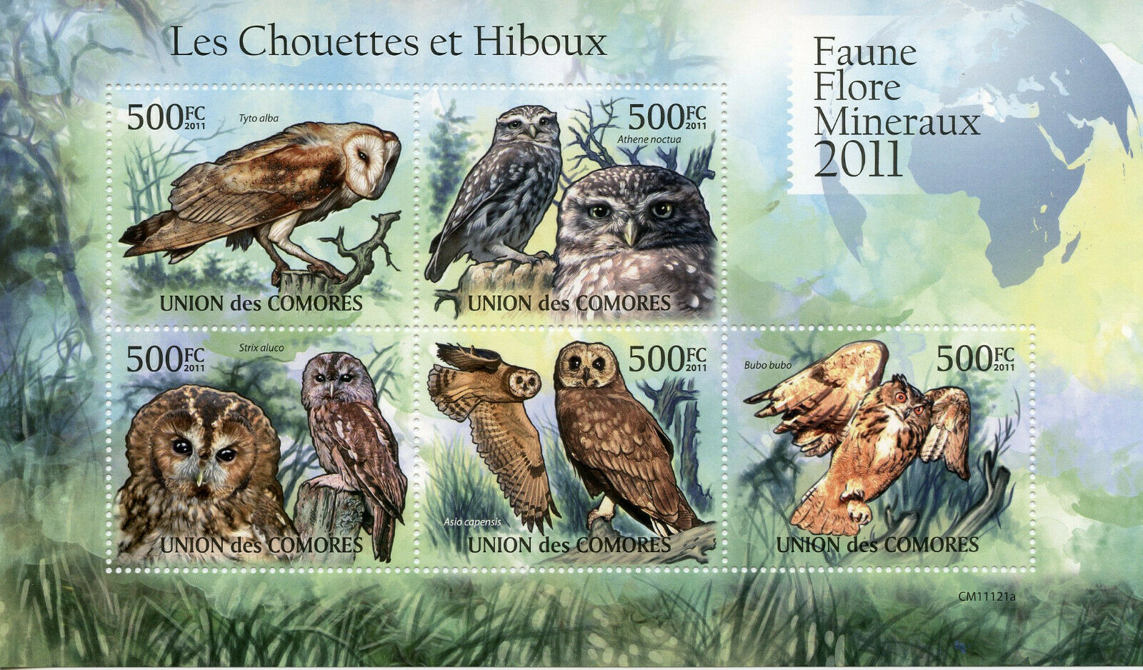 Comoros Birds of Prey on Stamps 2011 MNH Owls Barn Owl Little Owl 5v M/S