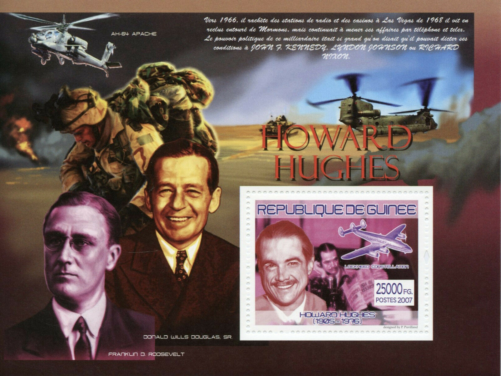Guinea Famous People Stamps 2007 MNH Howard Hughes Aviation Movies 1v S/S III