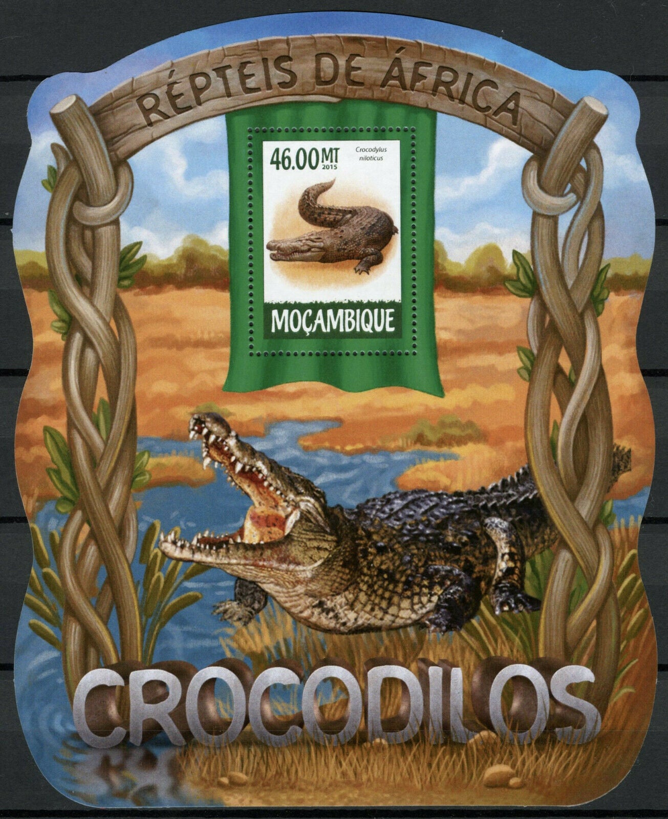 Mozambique 2015 MNH Reptiles Stamps Crocodiles Nile Crocodile 1v S/S III