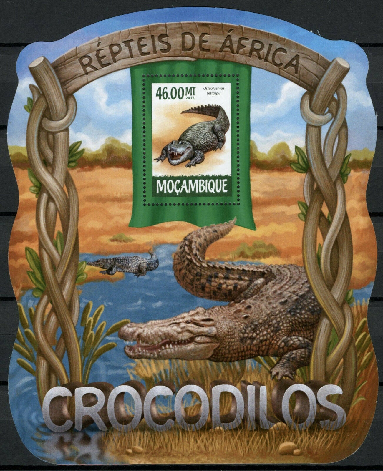 Mozambique 2015 MNH Reptiles Stamps Crocodiles Dwarf Crocodile 1v S/S IV