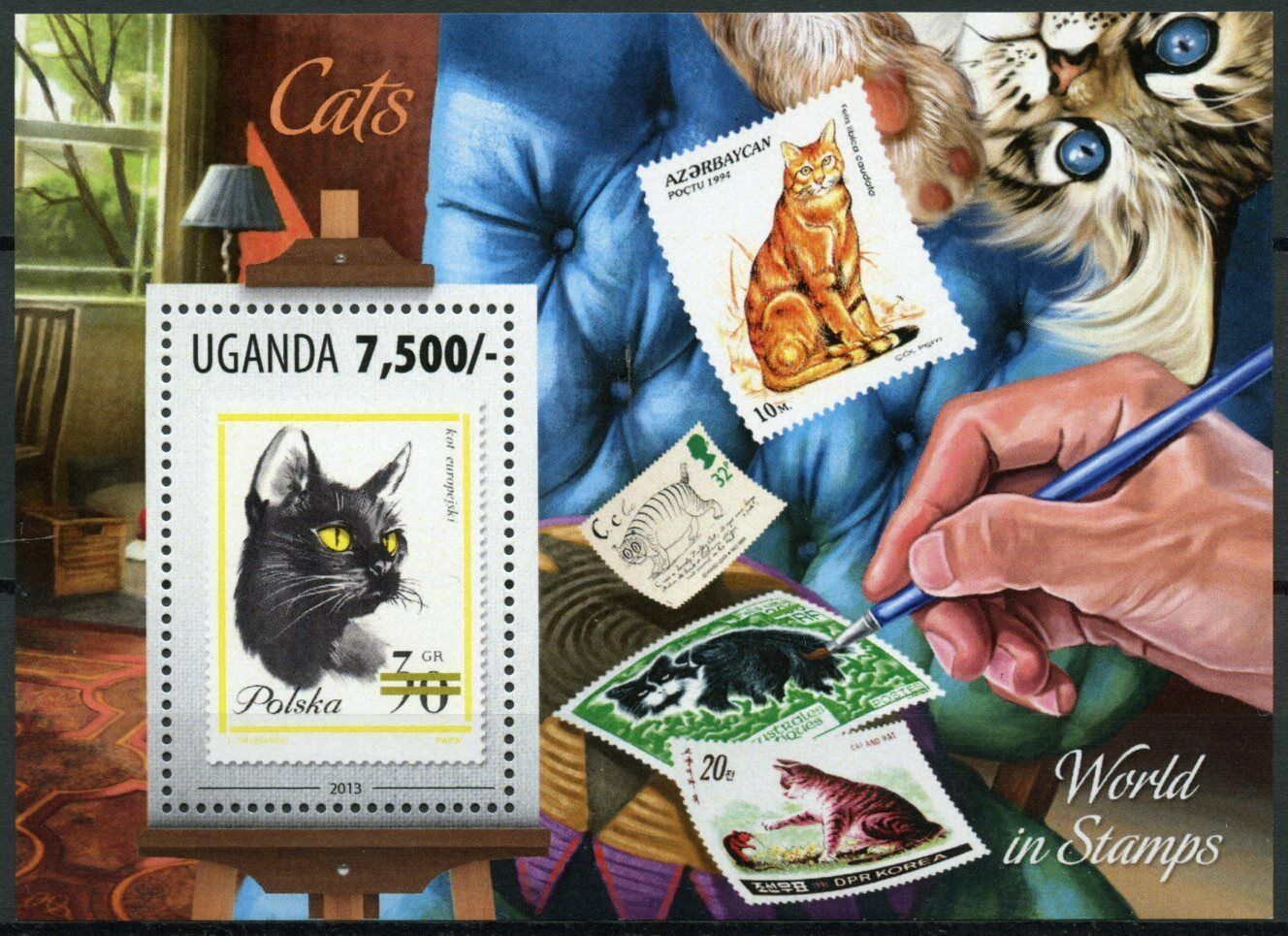 Uganda Cats Stamps 2013 MNH World in Stamps Stamps-on-Stamps Cat SOS 1v S/S