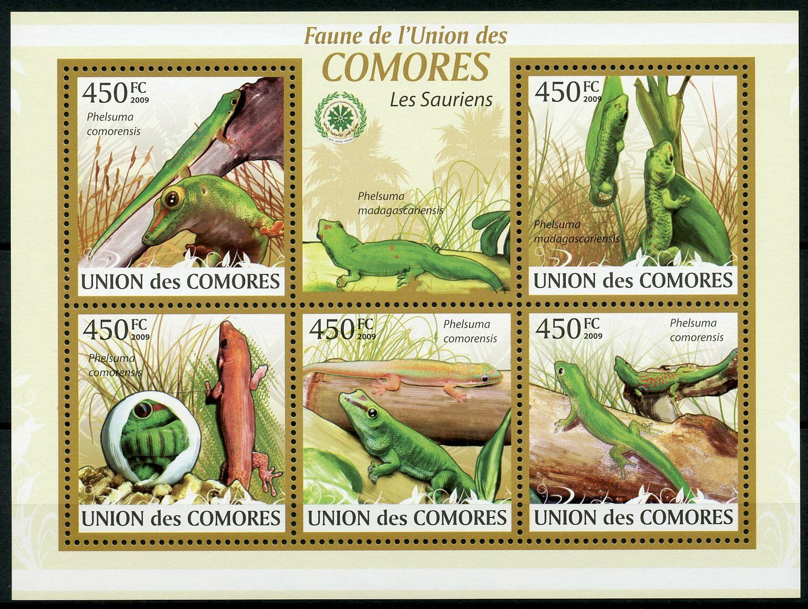 Comoros Lizards Stamps 2009 MNH Saurians Geckos Reptiles Fauna 5v M/S