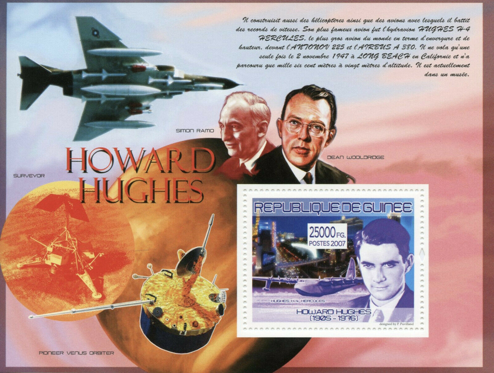 Guinea Famous People Stamps 2007 MNH Howard Hughes Aviation Movies 1v S/S II