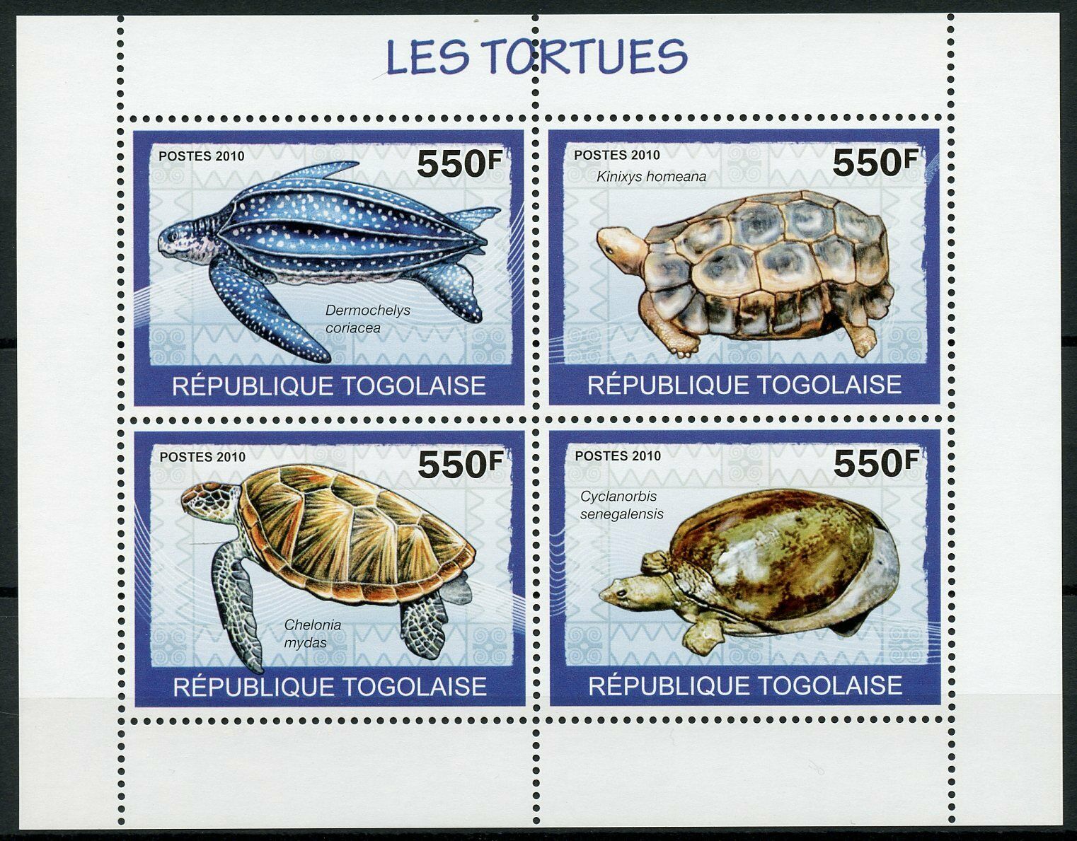 Togo Turtles Stamps 2010 MNH Green Leatherback Sea Turtle Reptiles 4v M/S