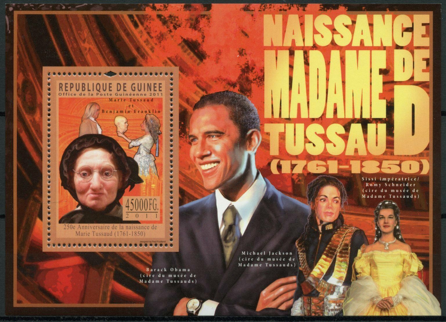Guinea People Stamps 2011 MNH Madame Tussauds Barack Obama Jackson 1v S/S