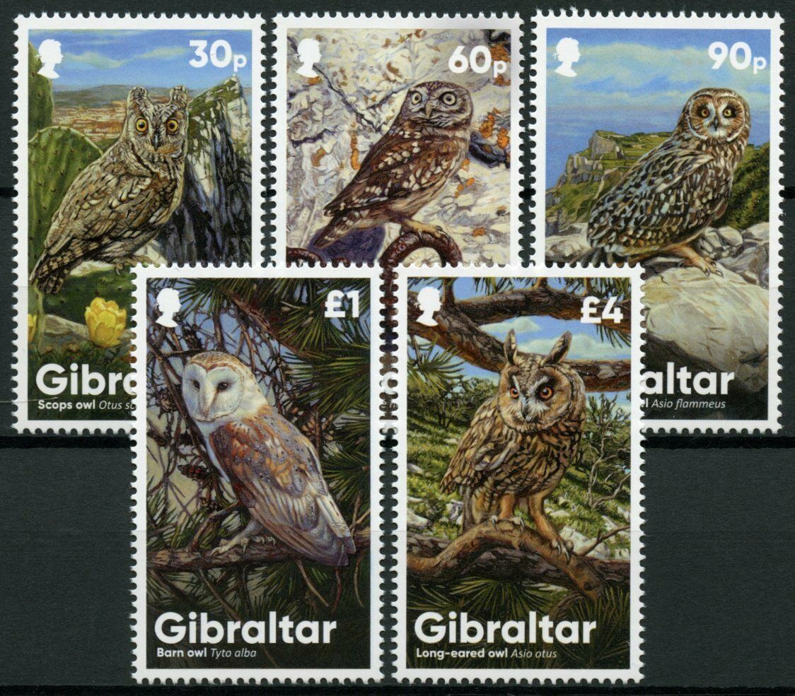 Gibraltar 2020 MNH Birds on Stamps Owls Scops Little Barn Owl 5v Set
