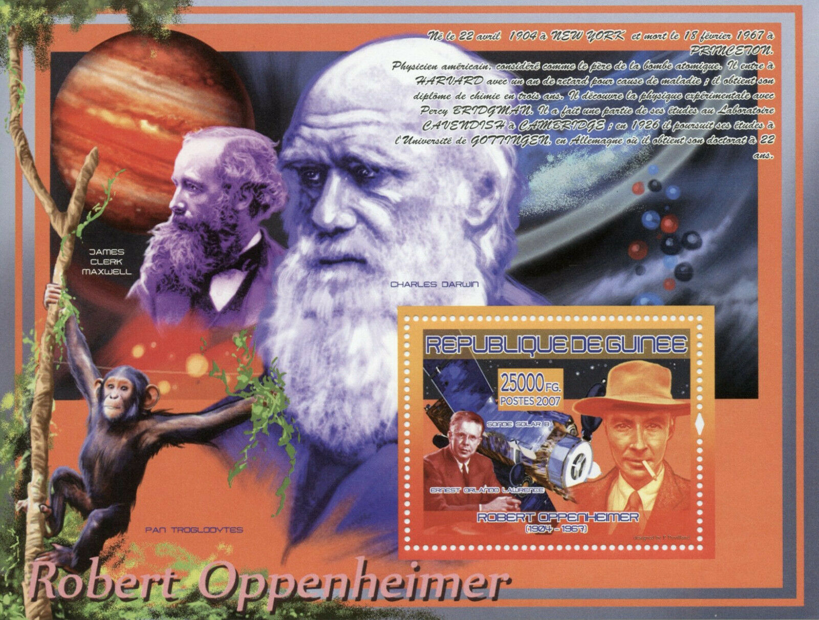 Guinea Physics Stamps 2007 MNH Robert Oppenheimer Science Darwin 1v S/S III