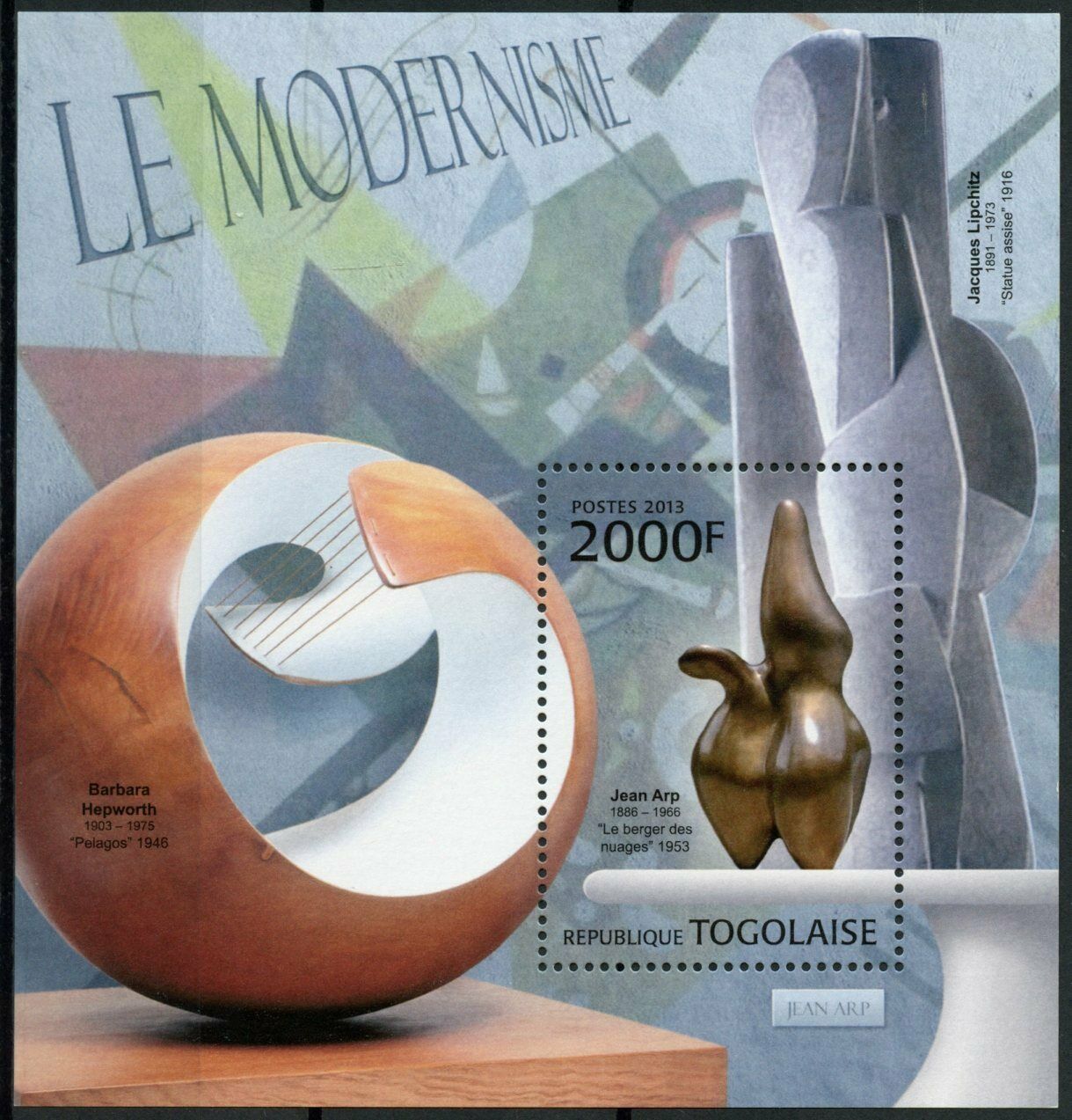 Togo Art Stamps 2013 MNH Modernism Jean Arp Barbara Hepworth Sculptures 1v S/S