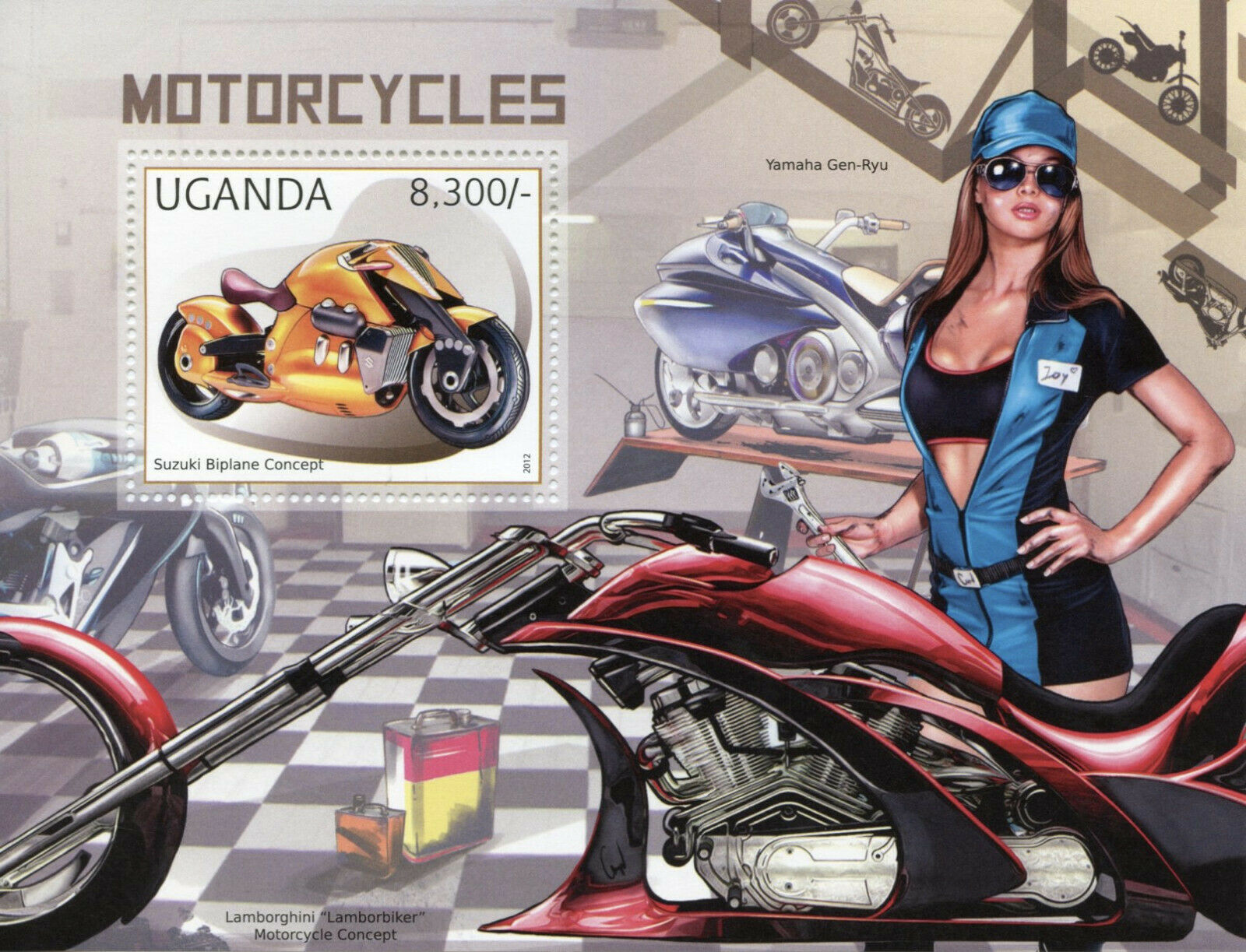 Uganda Motorcycles Stamps 2012 MNH Suzuki Biplane Concept Yamaha 1v S/S