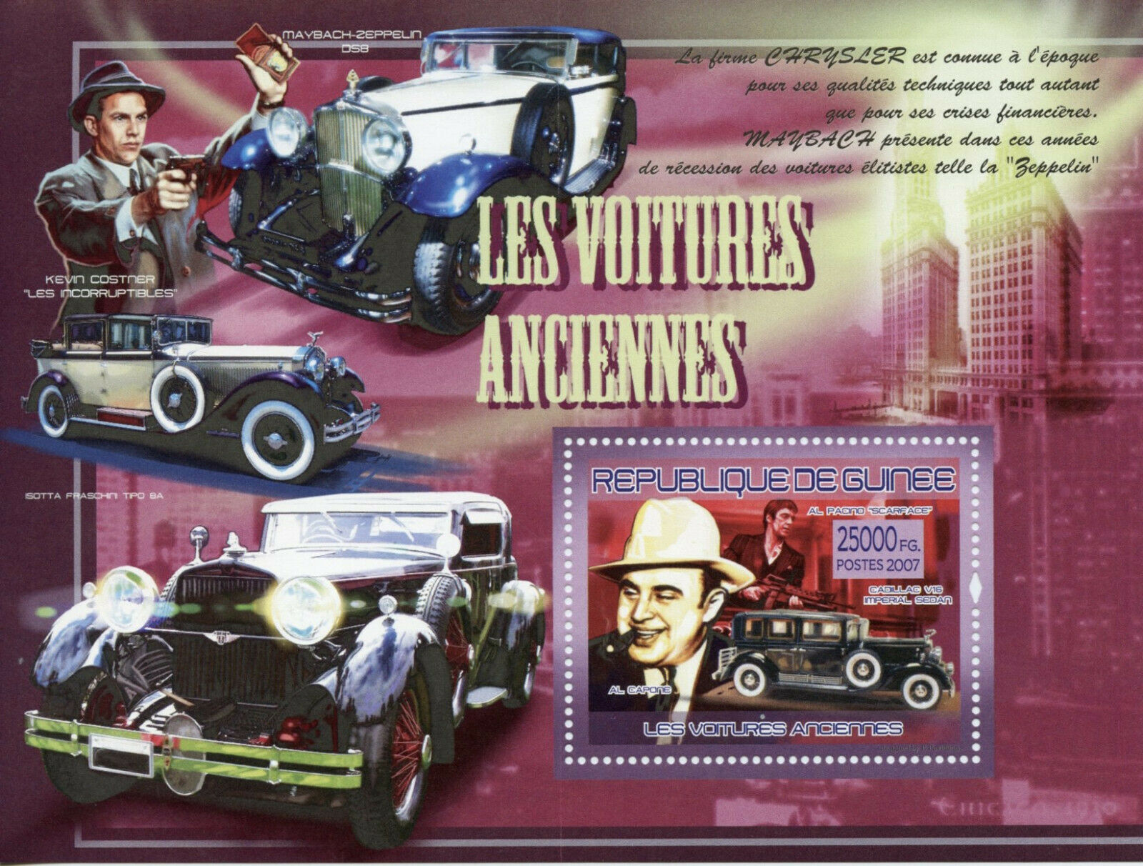 Guinea Classic Cars Stamps 2007 MNH Cadillac Chrysler Al Capone Pacino 1v S/S I