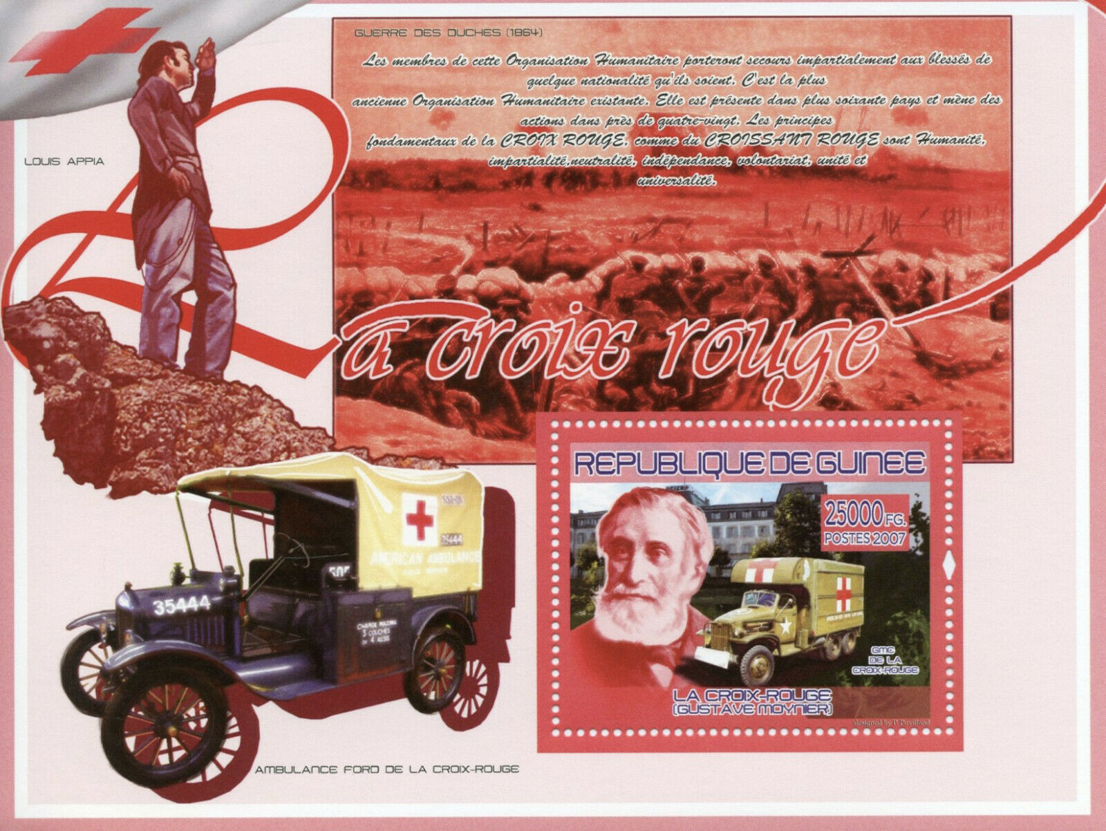 Guinea Red Cross Stamps 2007 MNH Medical Gustave Moyner Ford Ambulance 1v S/S II