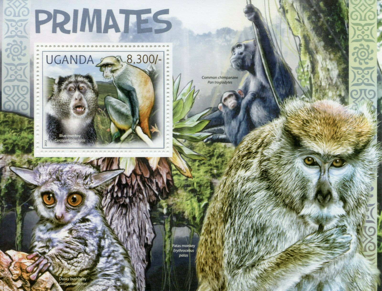 Uganda Wild Animals Stamps 2012 MNH Primates Monkeys Patas Blue Monkey 1v S/S
