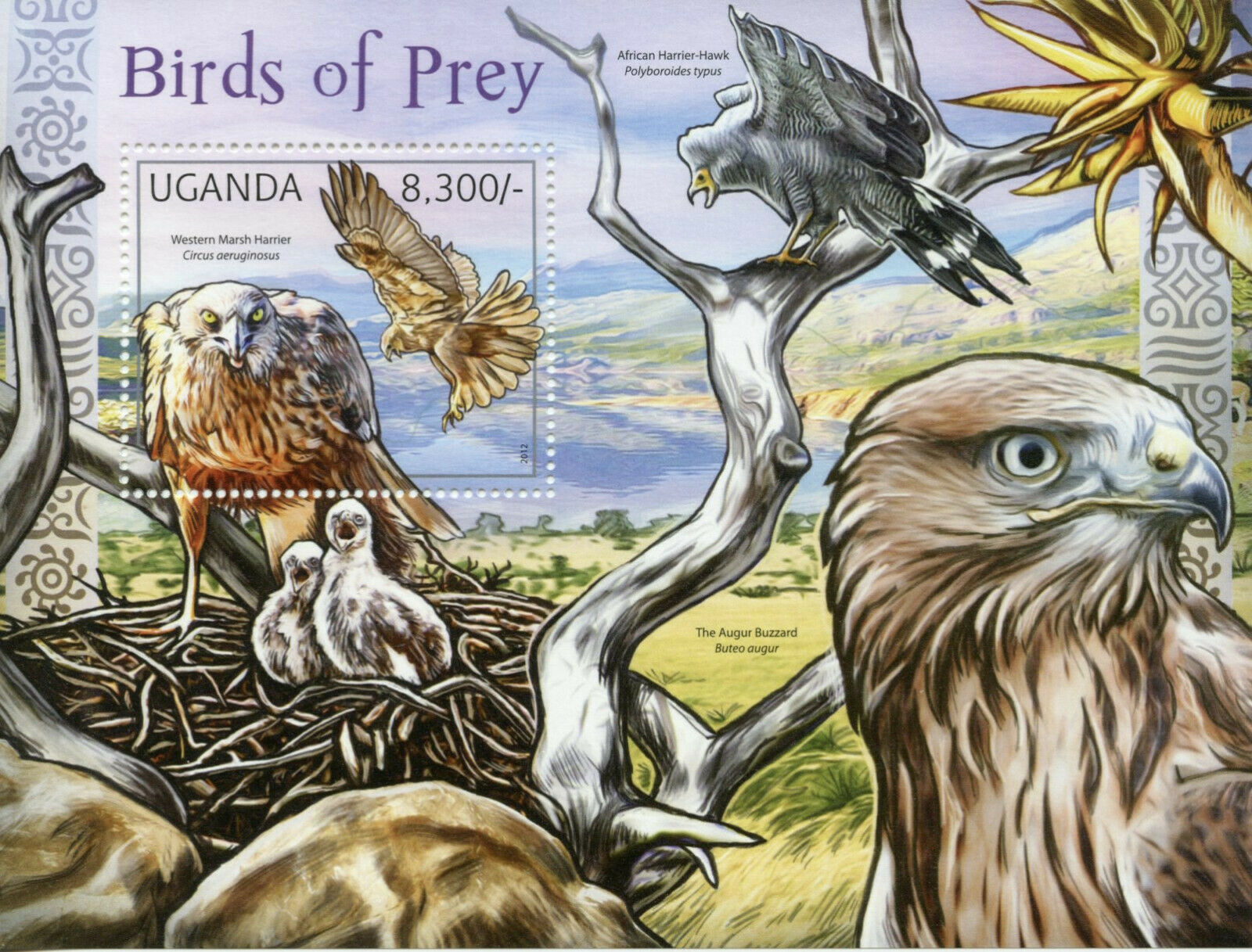 Uganda Birds of Prey on Stamps 2012 MNH Harriers Buzzards Hawks 1v S/S