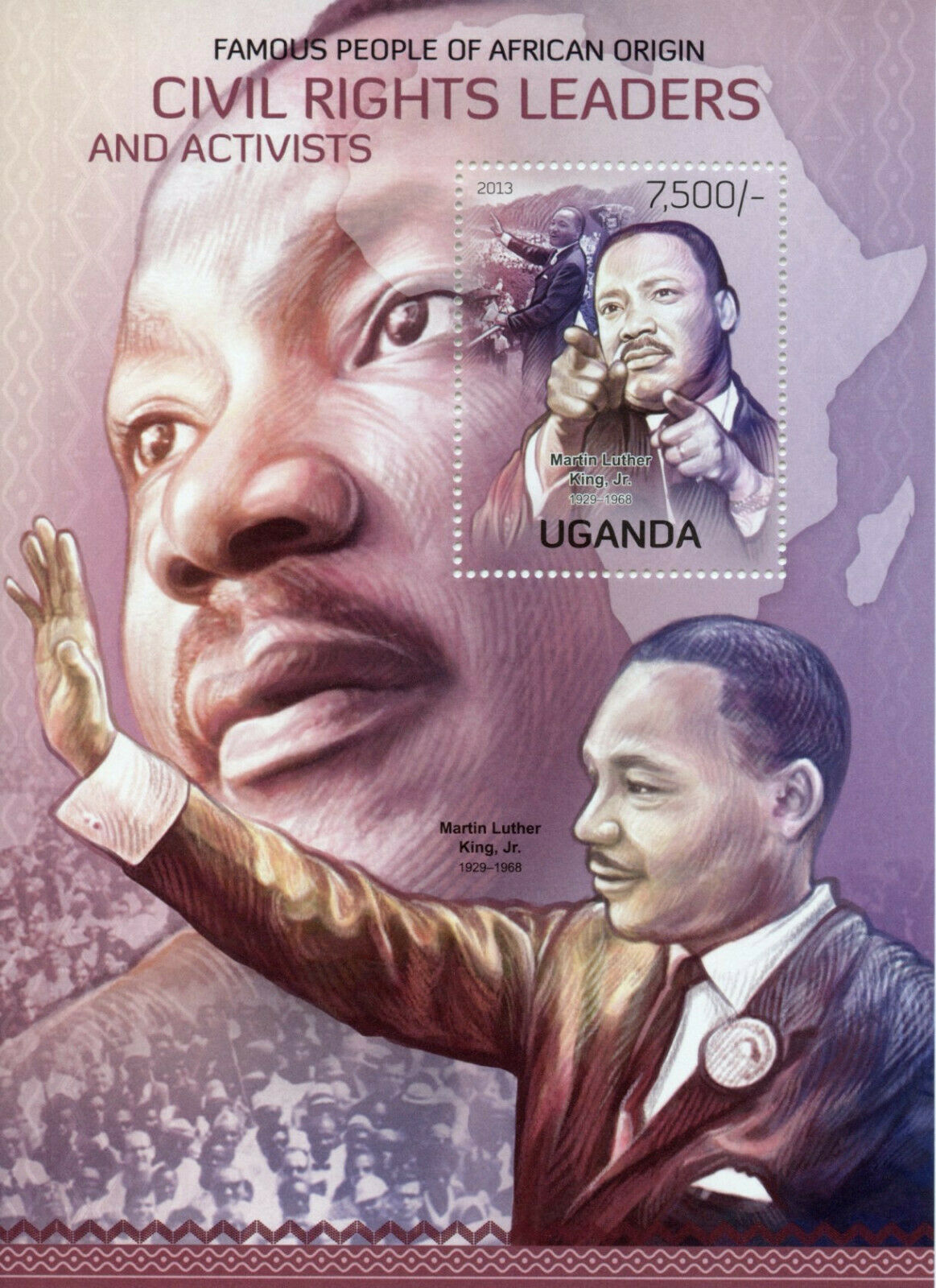 Uganda Famous People Stamps 2013 MNH MLK Martin Luther King Civil Rights 1v S/S