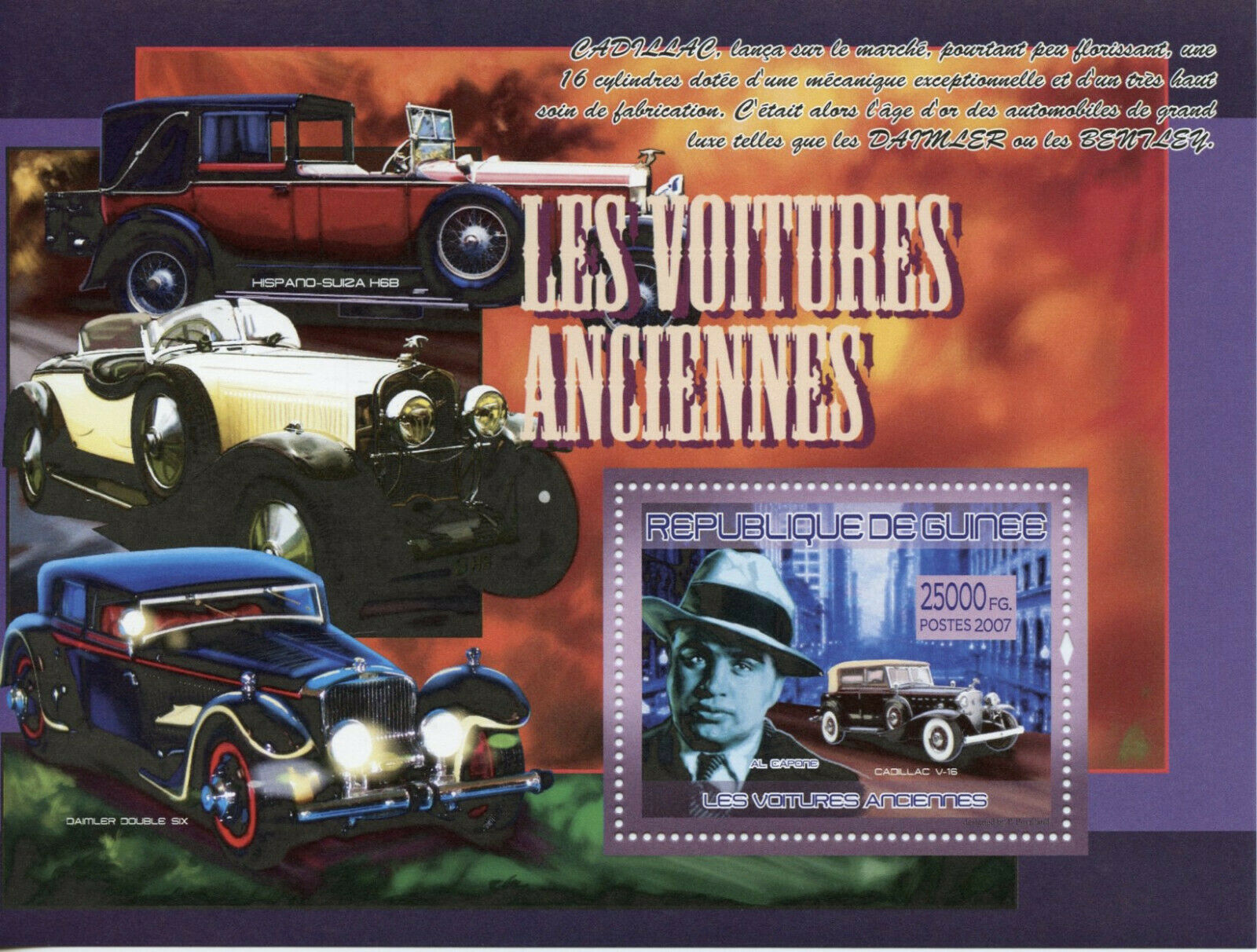 Guinea Classic Cars Stamps 2007 MNH Cadillac V-16 Daimler Al Capone 1v S/S III