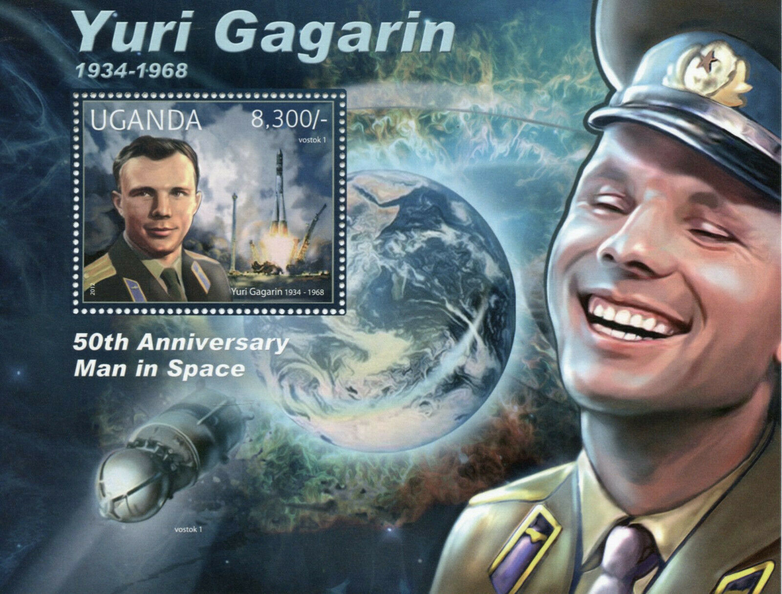 Uganda 2012 MNH Space Stamps Yuri Gagarin Famous People 1v S/S