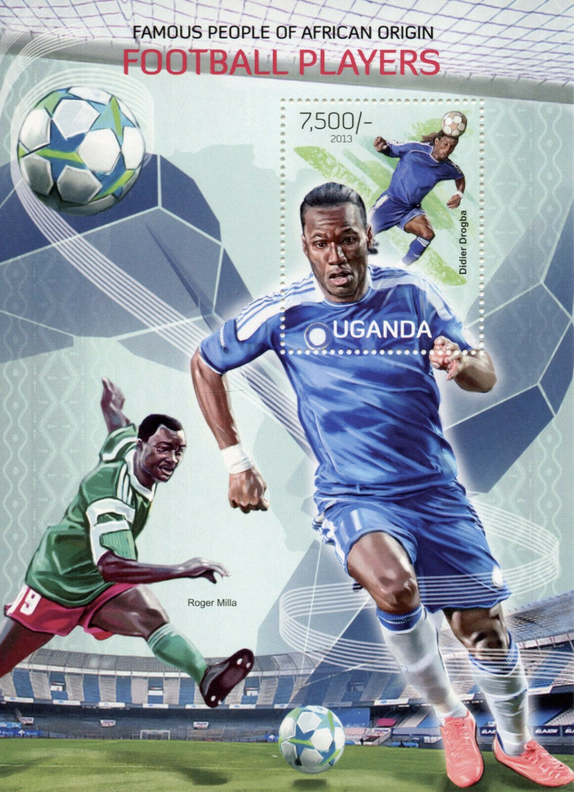Uganda Football Stamps 2013 MNH Didier Drogba Roger Milla Soccer Sports 1v S/S