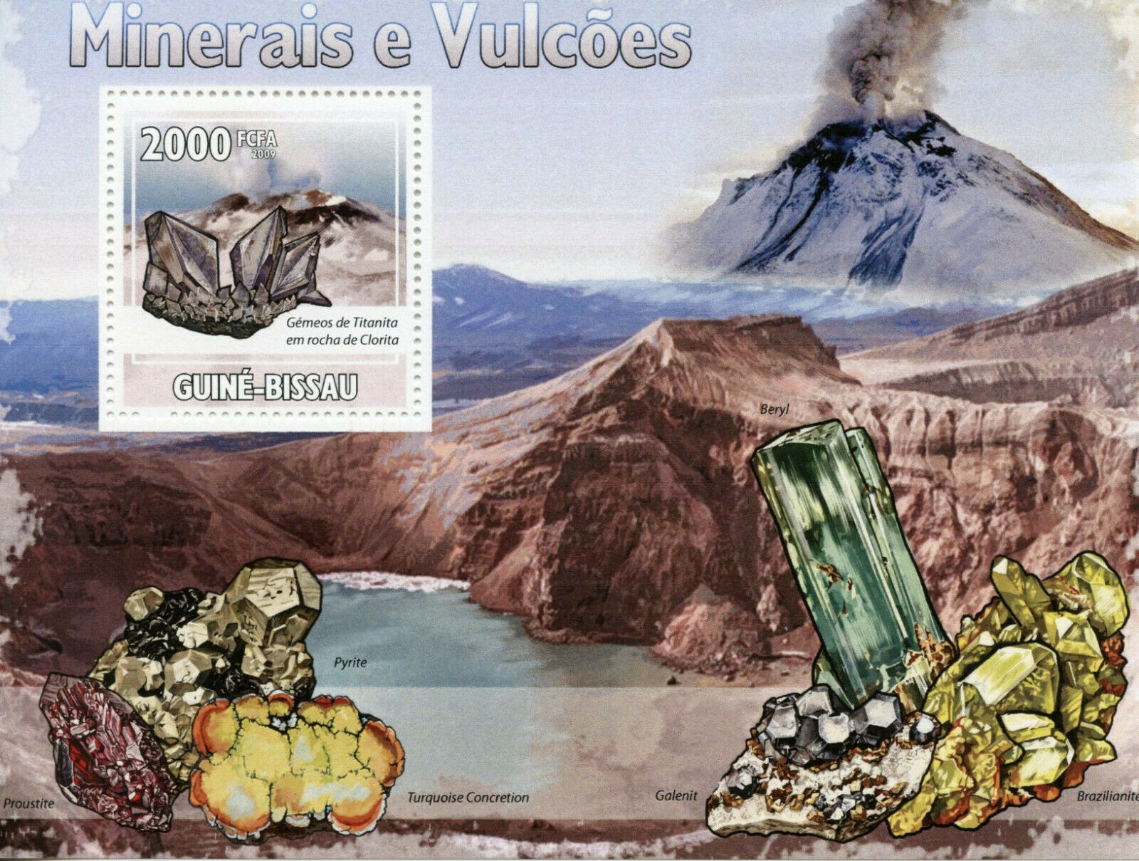 Guinea-Bissau Minerals & Volcanoes Stamps 2009 MNH Chlorite Pyrite 1v S/S