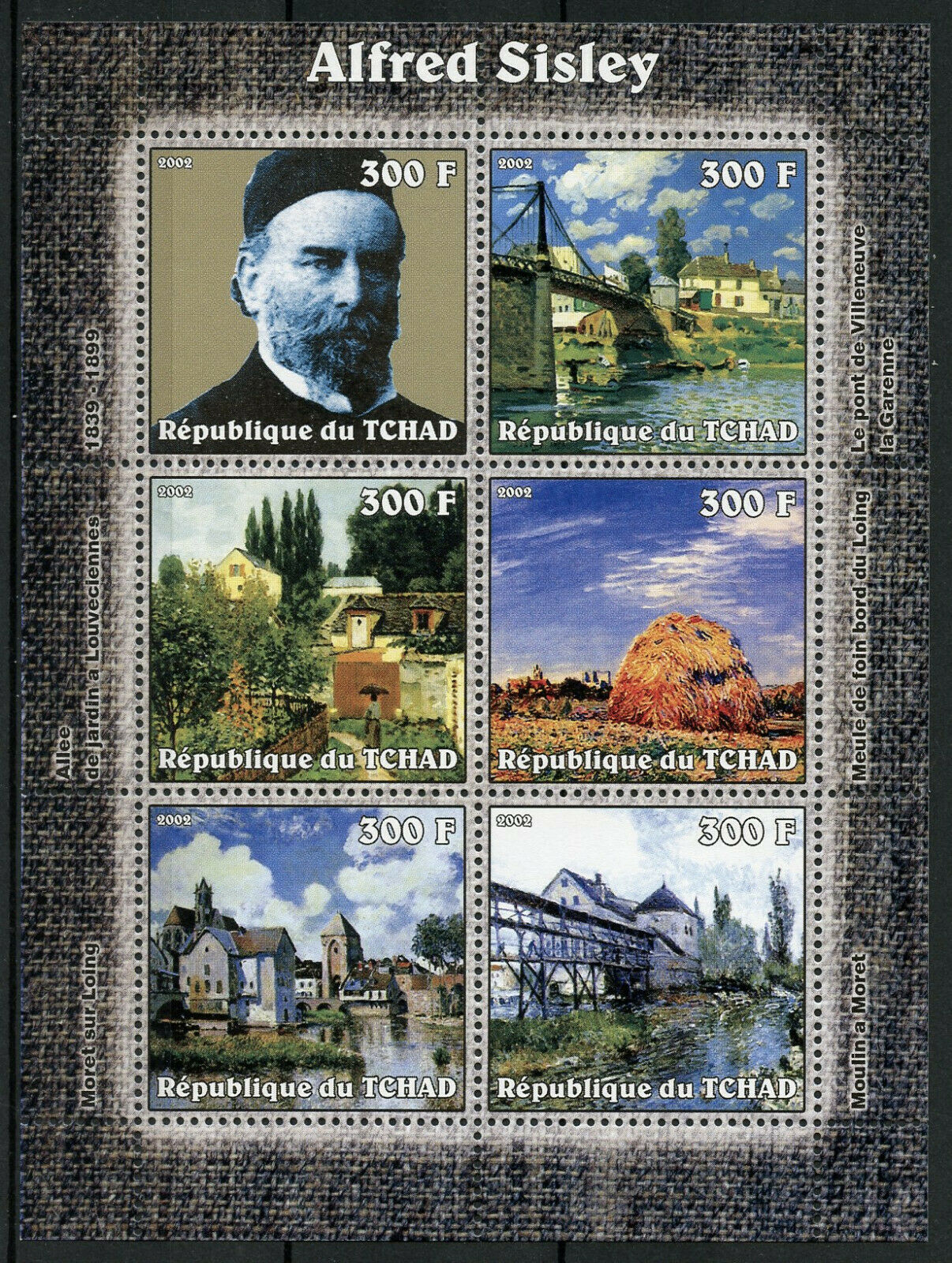 Chad Art Stamps 2002 MNH Alfred Sisley Paintings 6v M/S