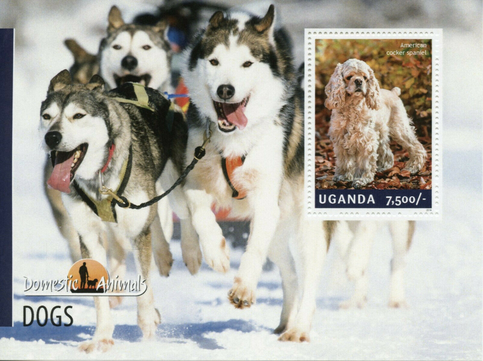 Uganda Dogs Stamps 2014 MNH American Cocker Spaniel Huskies 1v S/S