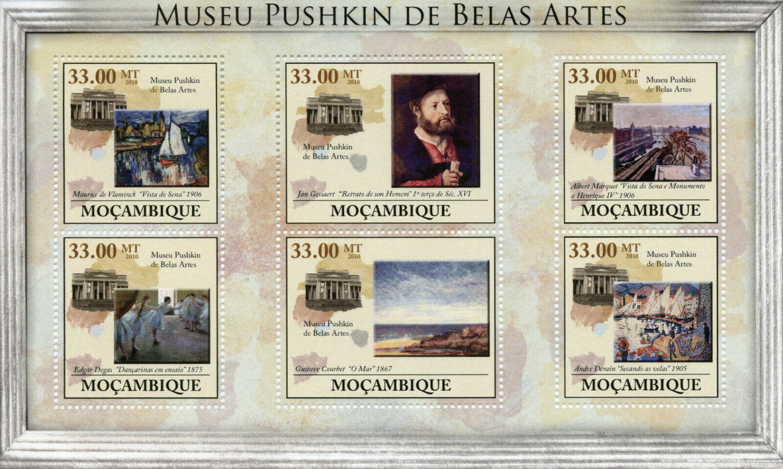 Mozambique Art Stamps 2010 MNH Pushkin State Museum of Fine Arts Degas 6v M/S