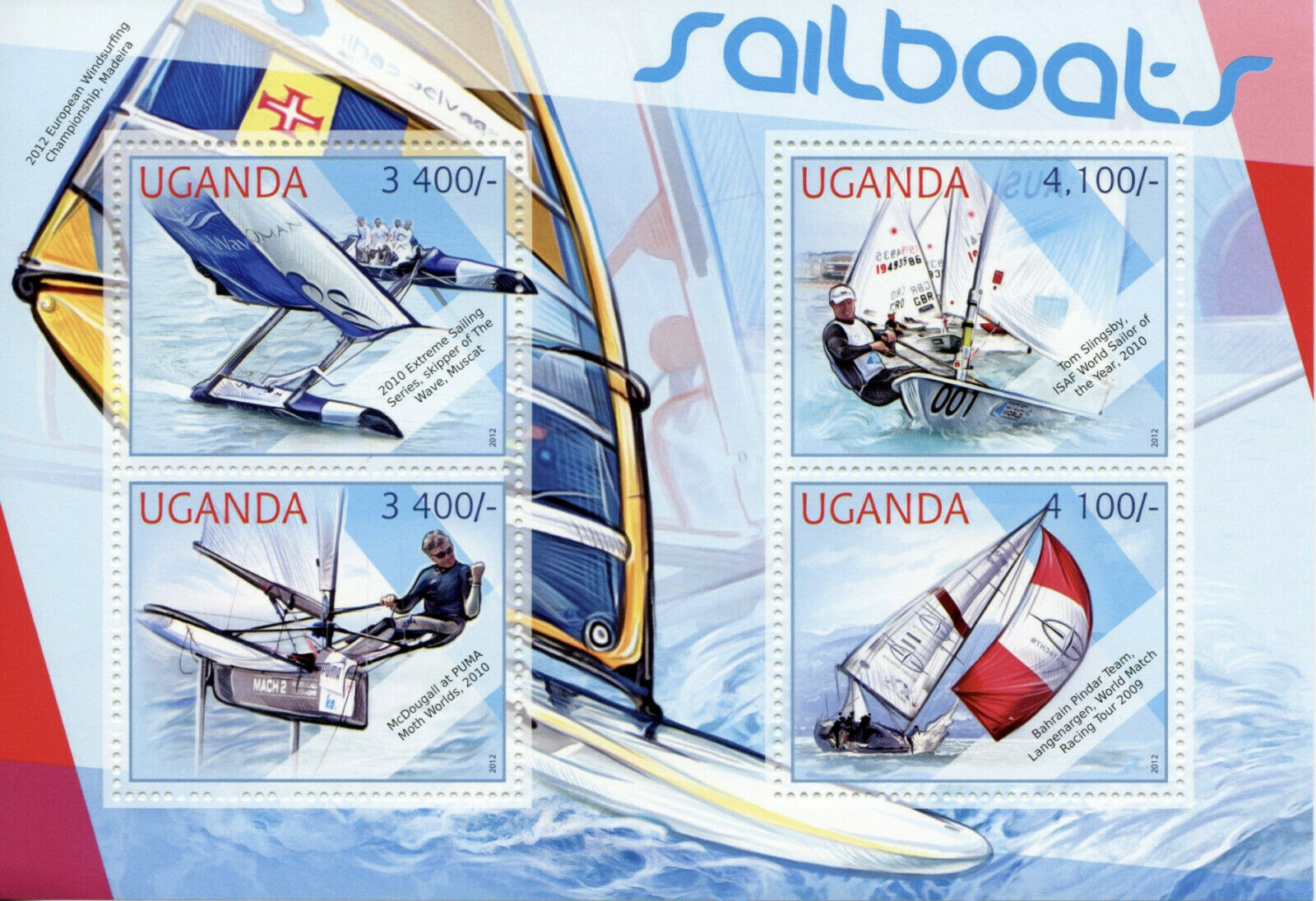 Uganda Boats Stamps 2012 MNH Sailboats Sailing Ships Nautical 4v M/S