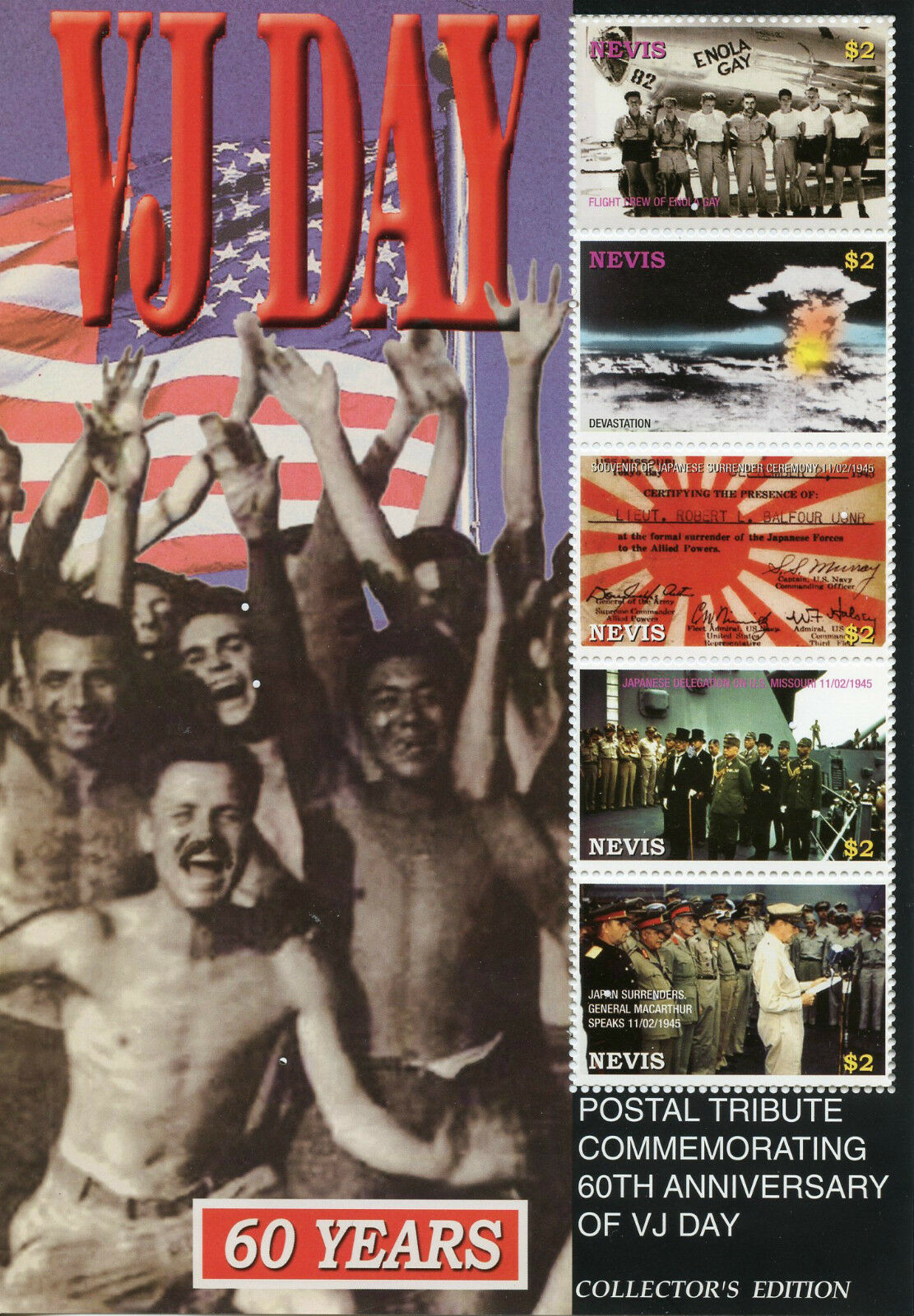 Nevis 2005 MNH Military Stamps WWII WW2 VJ Day World War II Enola Gay MacArthur 5v M/S