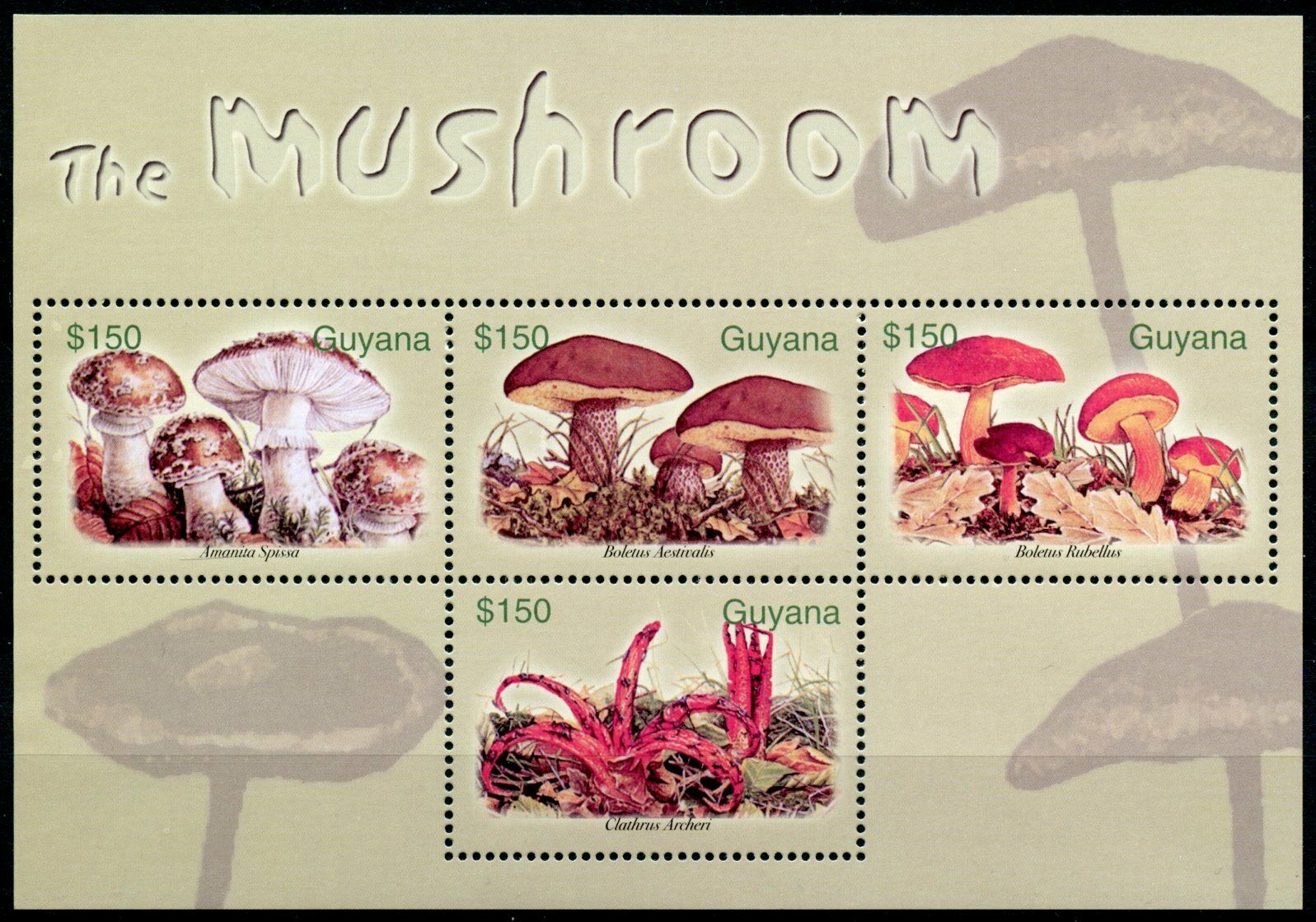 Guyana 2003 MNH Mushrooms Stamps Mushroom Boletus Fungi Nature 4v M/S