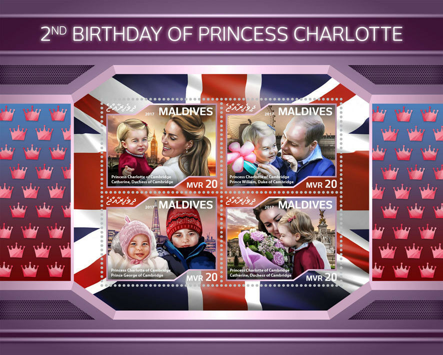 Maldives 2018 MNH Princess Charlotte Prince William & Kate 4v M/S Royalty Stamps