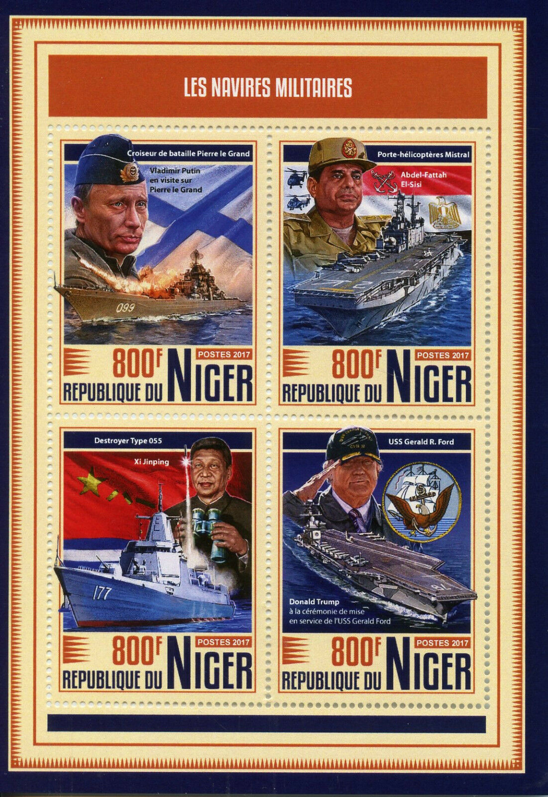 Niger 2017 MNH Military Stamps Ships Battleships Putin Trump Xi Jinping 4v M/S