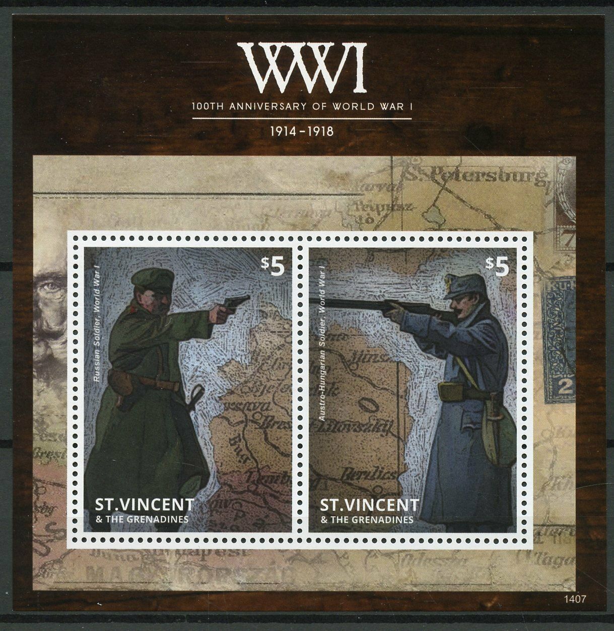 St Vincent & Grenadines 2014 MNH WWI WW1 World War I 100th Anniv 2v S/S Stamps