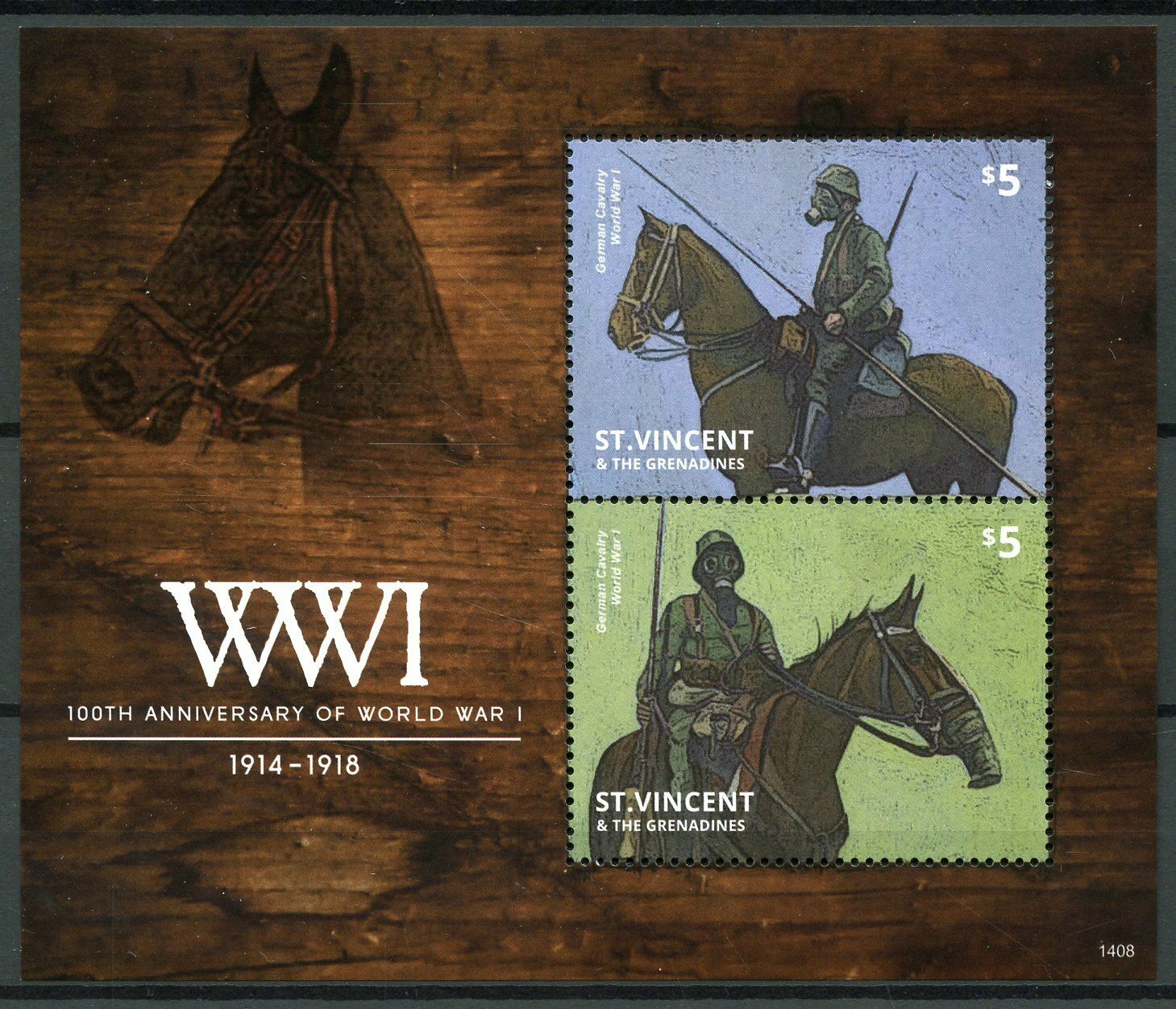 St Vincent & Grenadines 2014 MNH WWI WW1 First World War Cavalry 2v S/S Stamps