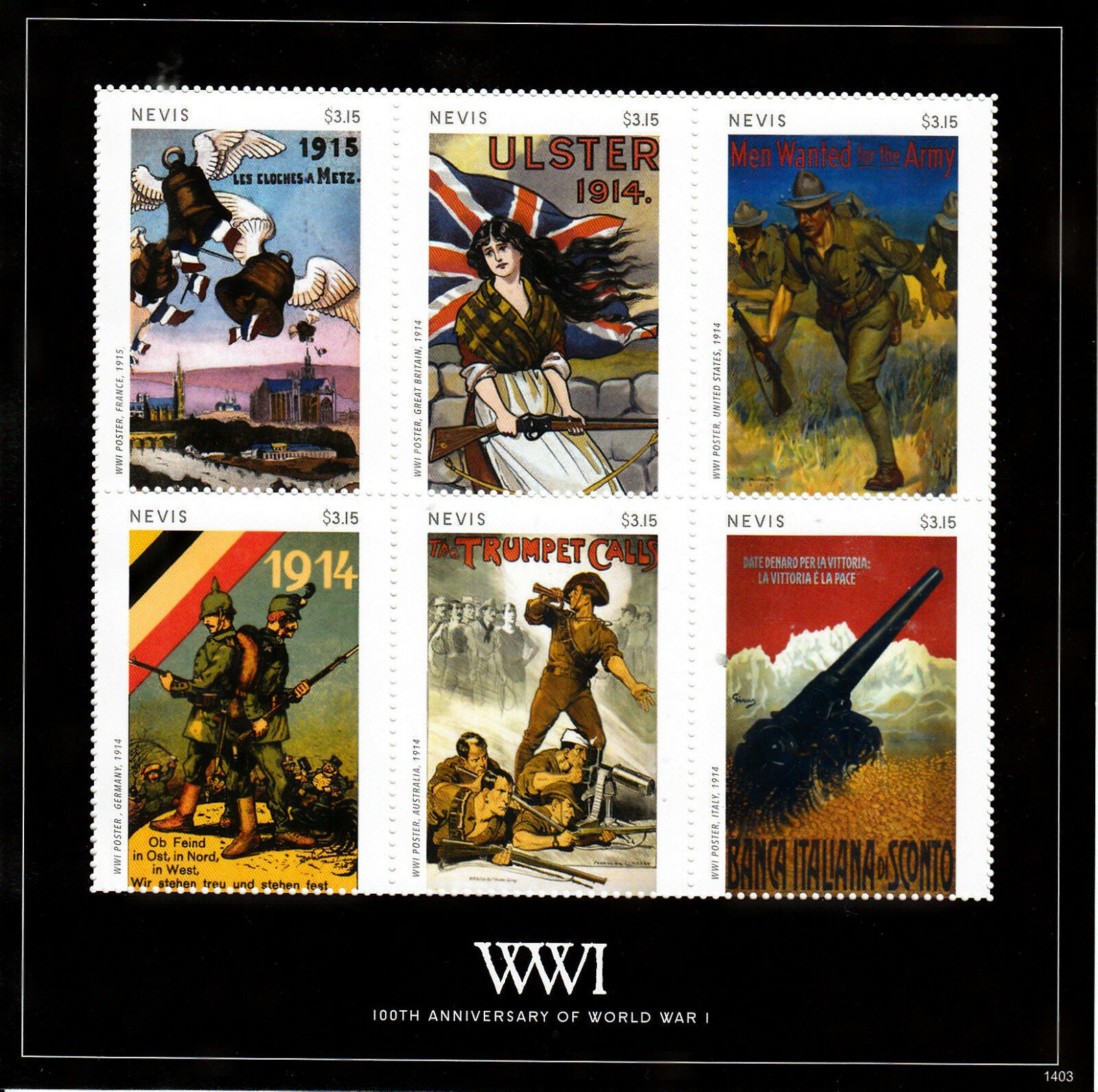 Nevis 2014 MNH WWI WW1 First World War I 100th Anniv War Posters 6v M/S I Stamps