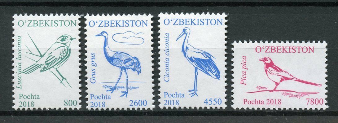 Uzbekistan 2018 MNH Birds Definitives Part II 4v Set Cranes Storks Crows Stamps
