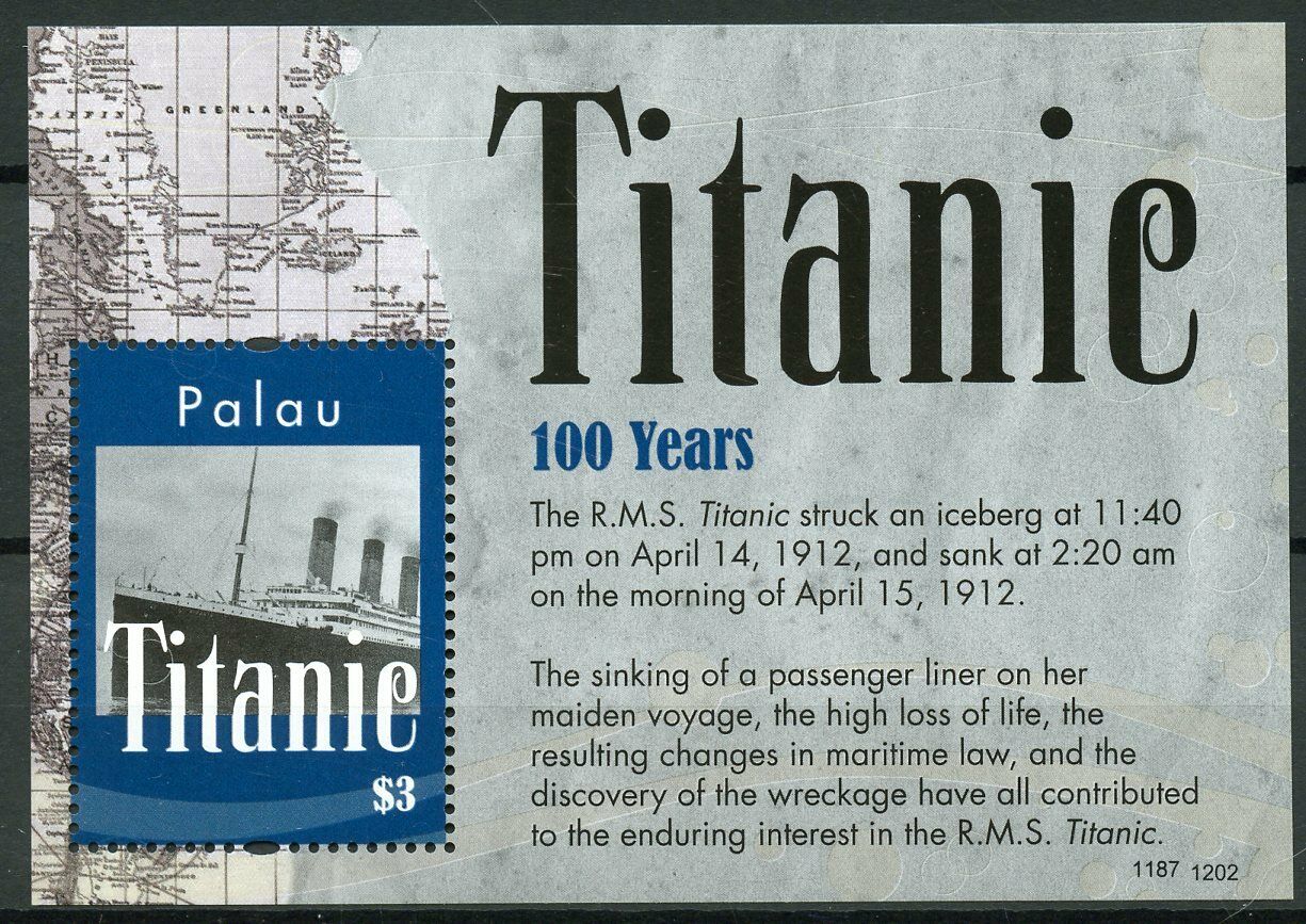 Palau 2012 MNH RMS Titanic 100th Anniv 1v S/S Boats Ships Stamps