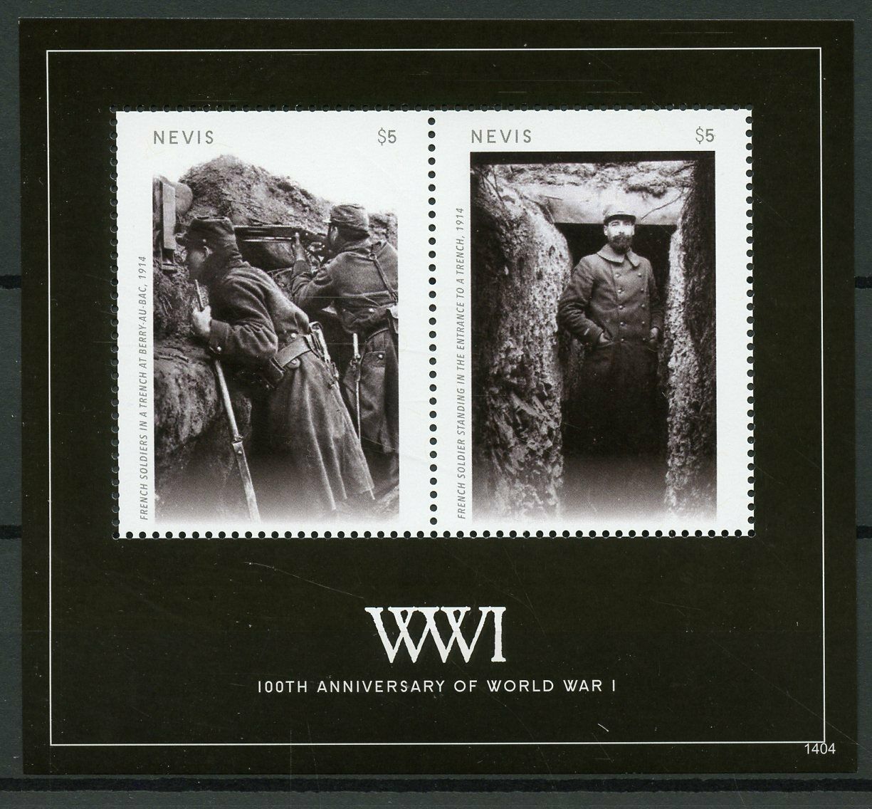 Nevis 2014 MNH WWI WW1 World War I Trench Soldiers 2v S/S II Military Stamps