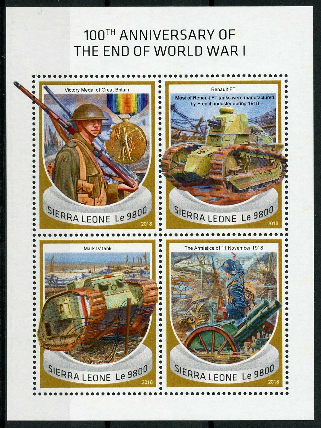 Sierra Leone Military Stamps 2018 MNH WWI WW1 End of World War I Tanks 4v M/S