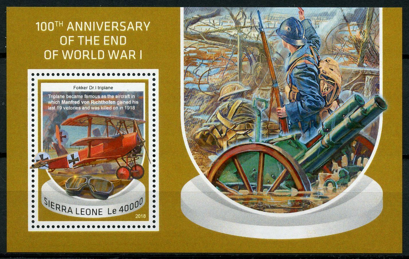 Sierra Leone Military Stamps 2018 MNH WWI WW1 End of World War I Aviation 1v S/S