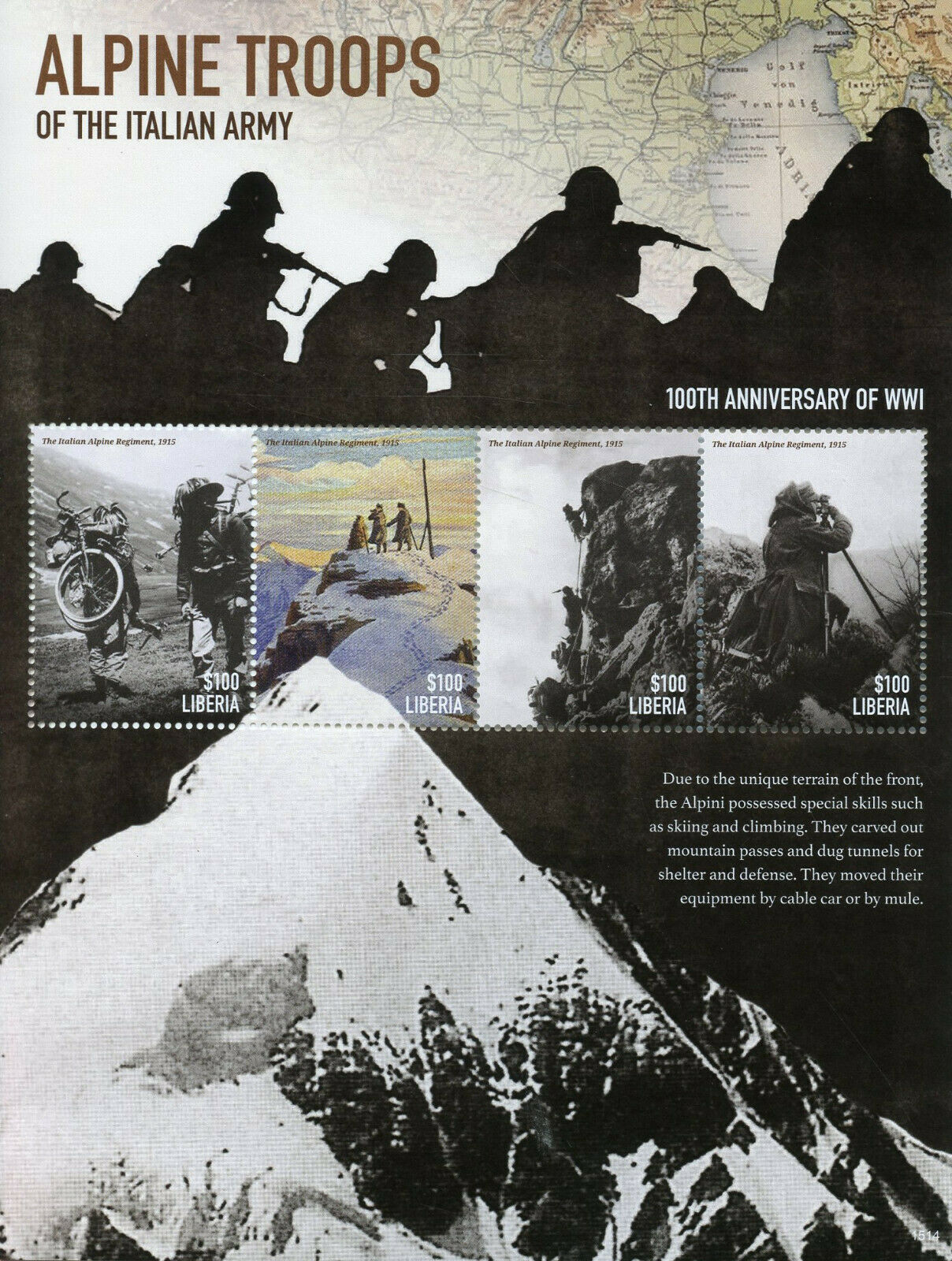 Liberia 2015 MNH Military Stamps WWI WW1 World War I Alpine Troops Italian Army 4v M/S