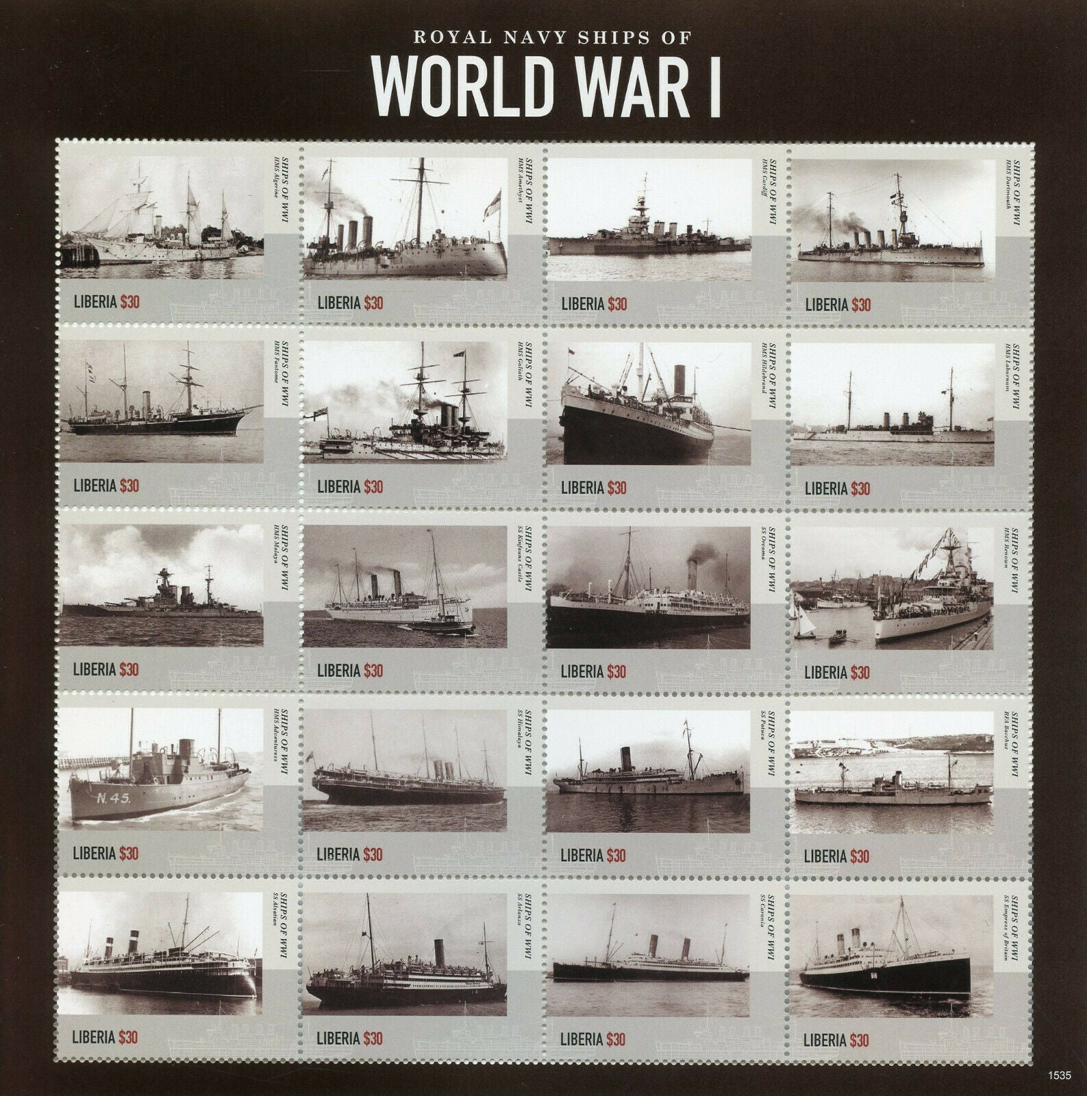 Liberia 2015 MNH Military Stamps WWI WW1 Royal Navy Ships World War I 20v M/S I