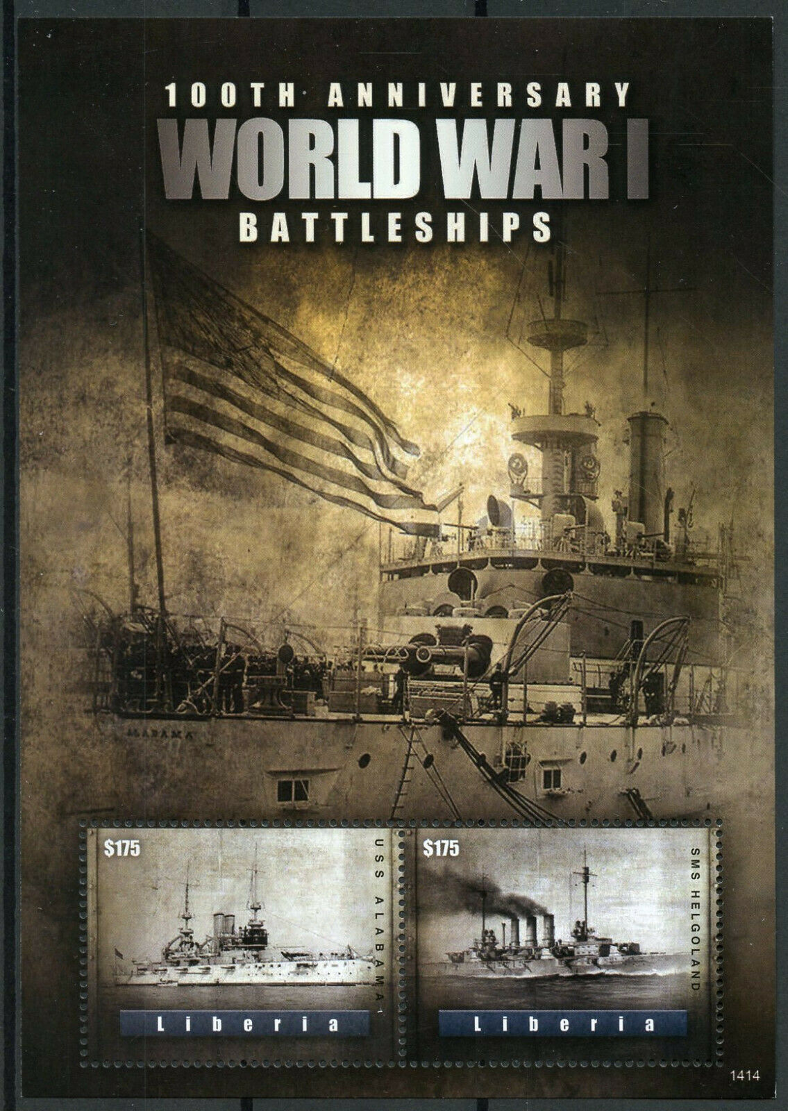 Liberia 2014 MNH WWI WW1 100th Anniv World War I Battleships 2v S/S Stamps