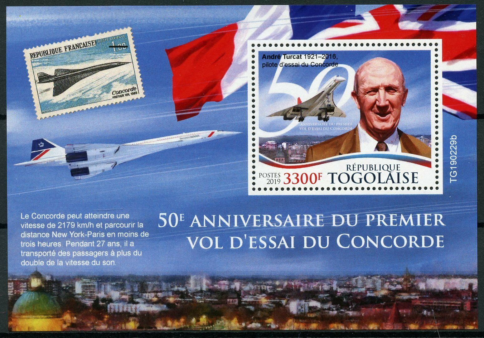 Togo Aviation Stamps 2019 MNH Concorde First Test Flight 50th Anniv 1v S/S