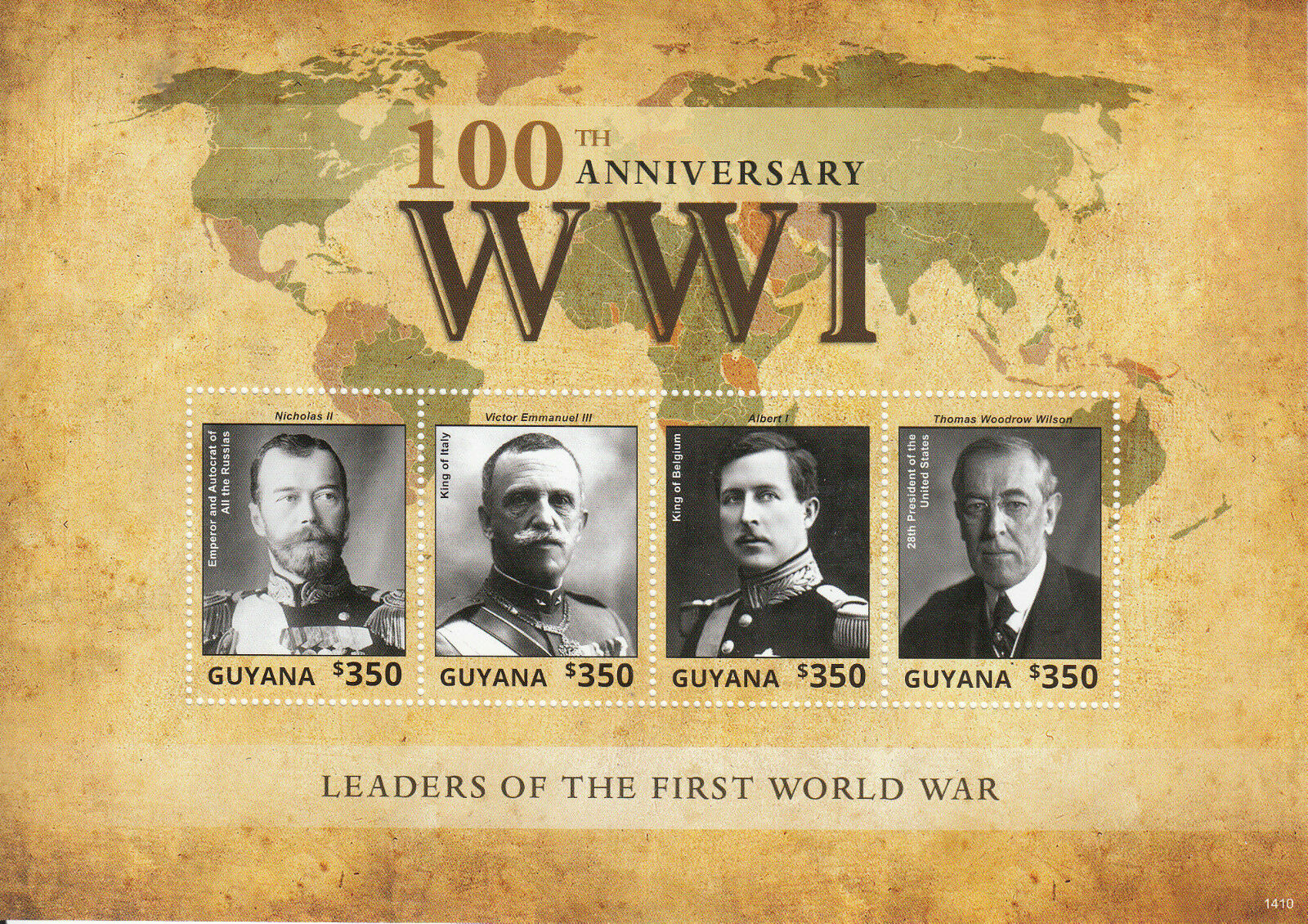 Guyana 2014 MNH WWI WW1 Leaders First World War 4v M/S Tsar Nicholas II Stamps