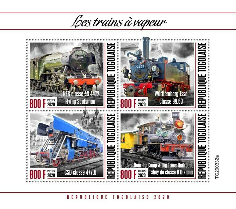 Togo Steam Trains Stamps 2020 MNH Engines Locomotives Flying Scotsman 4v M/S
