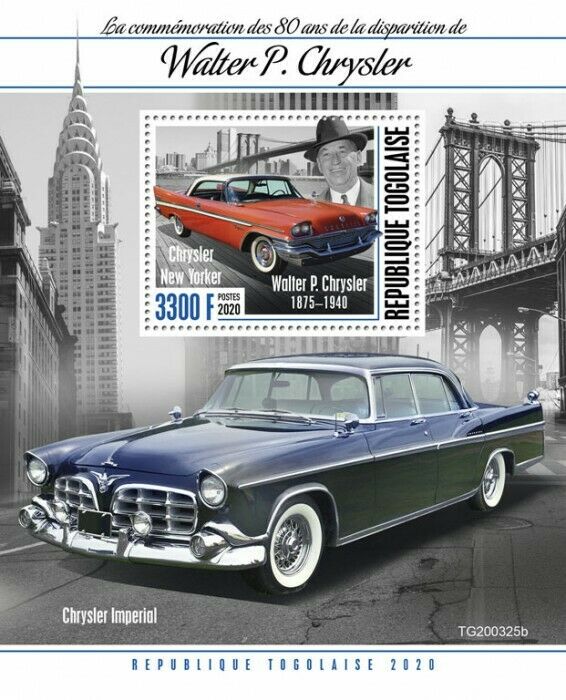 Togo Cars Stamps 2020 MNH Walter P. Chrysler New Yorker Imperial 1v S/S