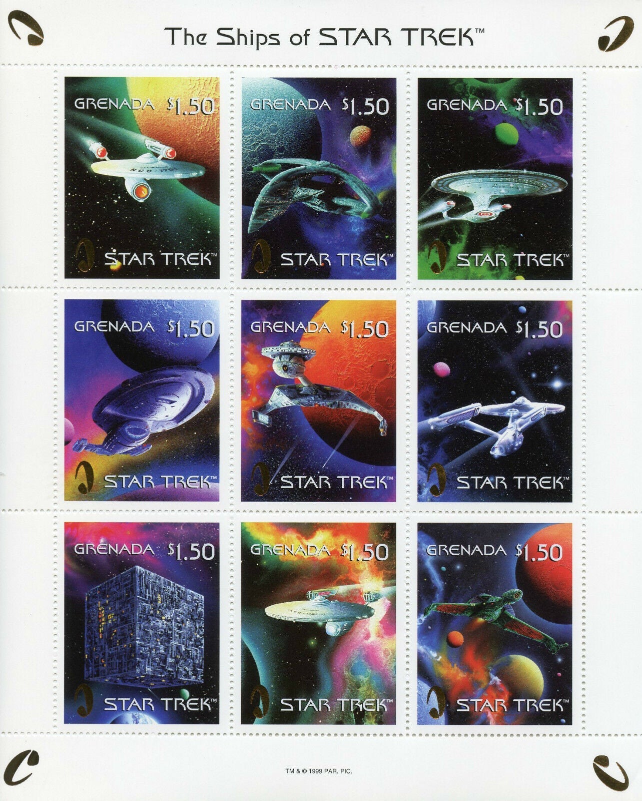 Grenada 1999 MNH Star Trek Stamps Ships Enterprise Space 9v M/S
