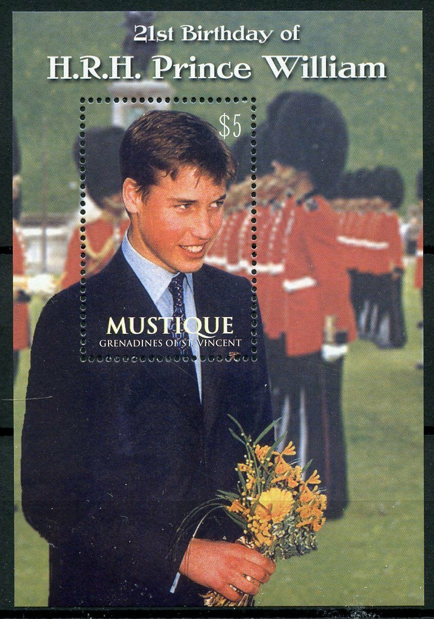 Mustique Gren St Vincent 2003 MNH Royalty Stamps Prince William 21st Bday 1v S/S
